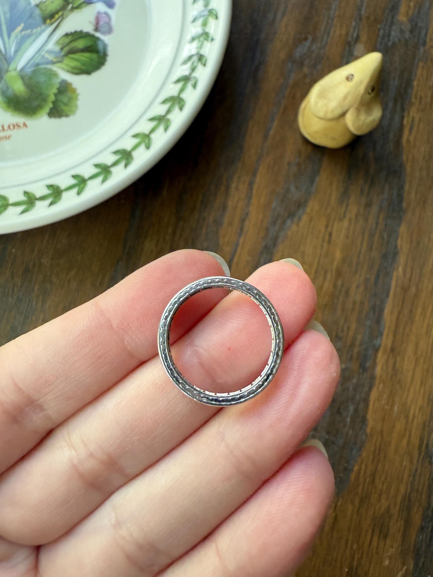 FRENCH Antique Edwardian Art Deco .8 Carat 26 Old Single Cut DiAMOND Platinum FuLL ETERNITY Band Engraved Ring Wedding 0.8Ctw Tdw Stacker