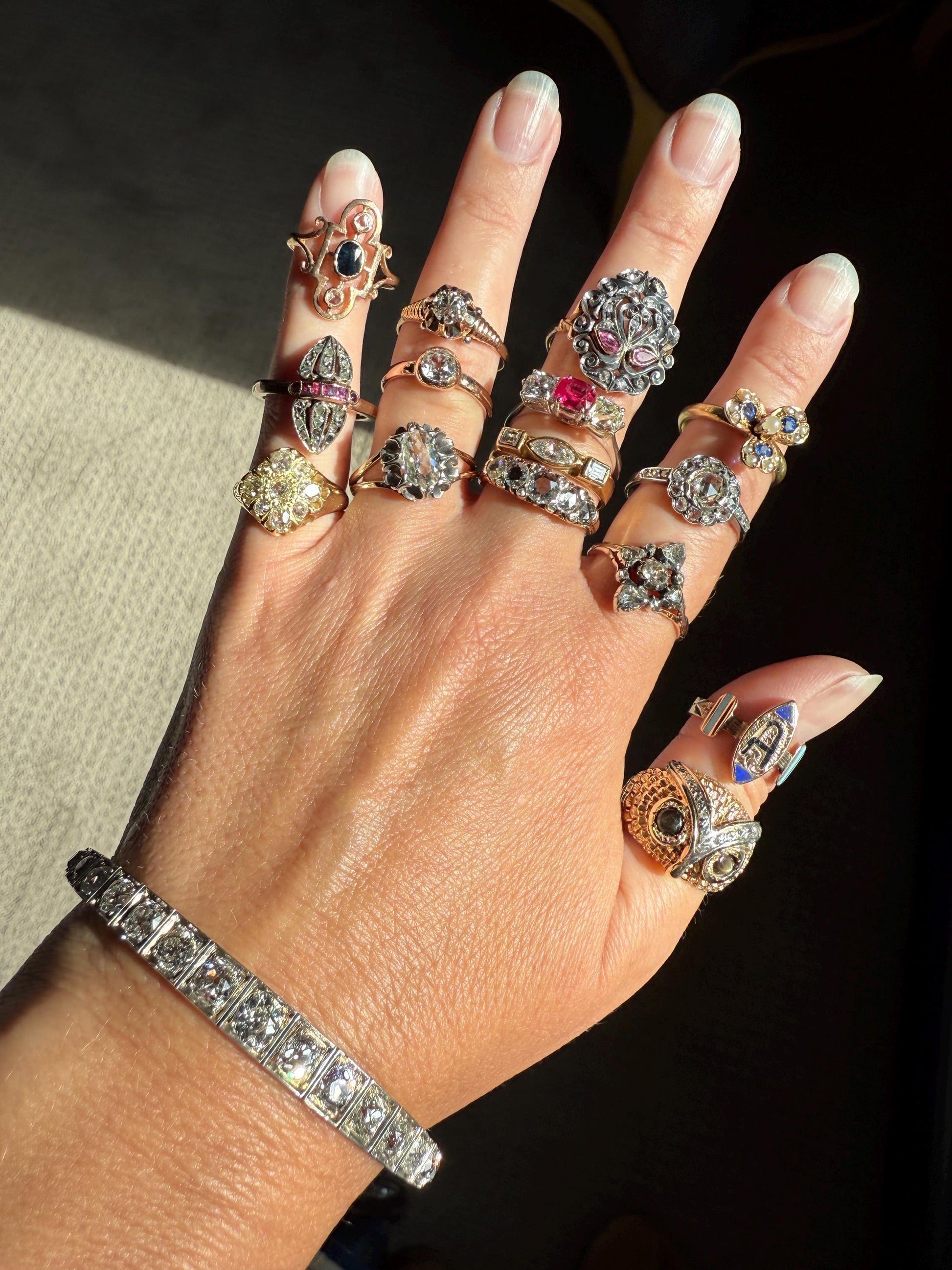 CHUNKY 1.2 Carat Old Mine Cut DIAMOND Cluster Ring 15k Gold Delicious Pale Yellow Nine Stone Cruciform Halo Belcher Buttercup 1.2Ctw OMC