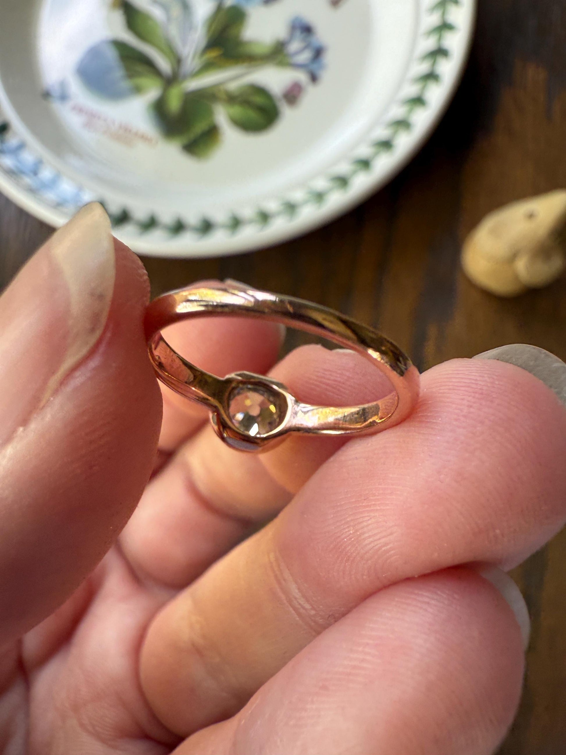 Eye Clean Antique Old Mine Cut DIAMOND Bright White Solitaire in Vintage Bezel Setting 18k Rose Gold Chunky Stacker Minimalist Engagement