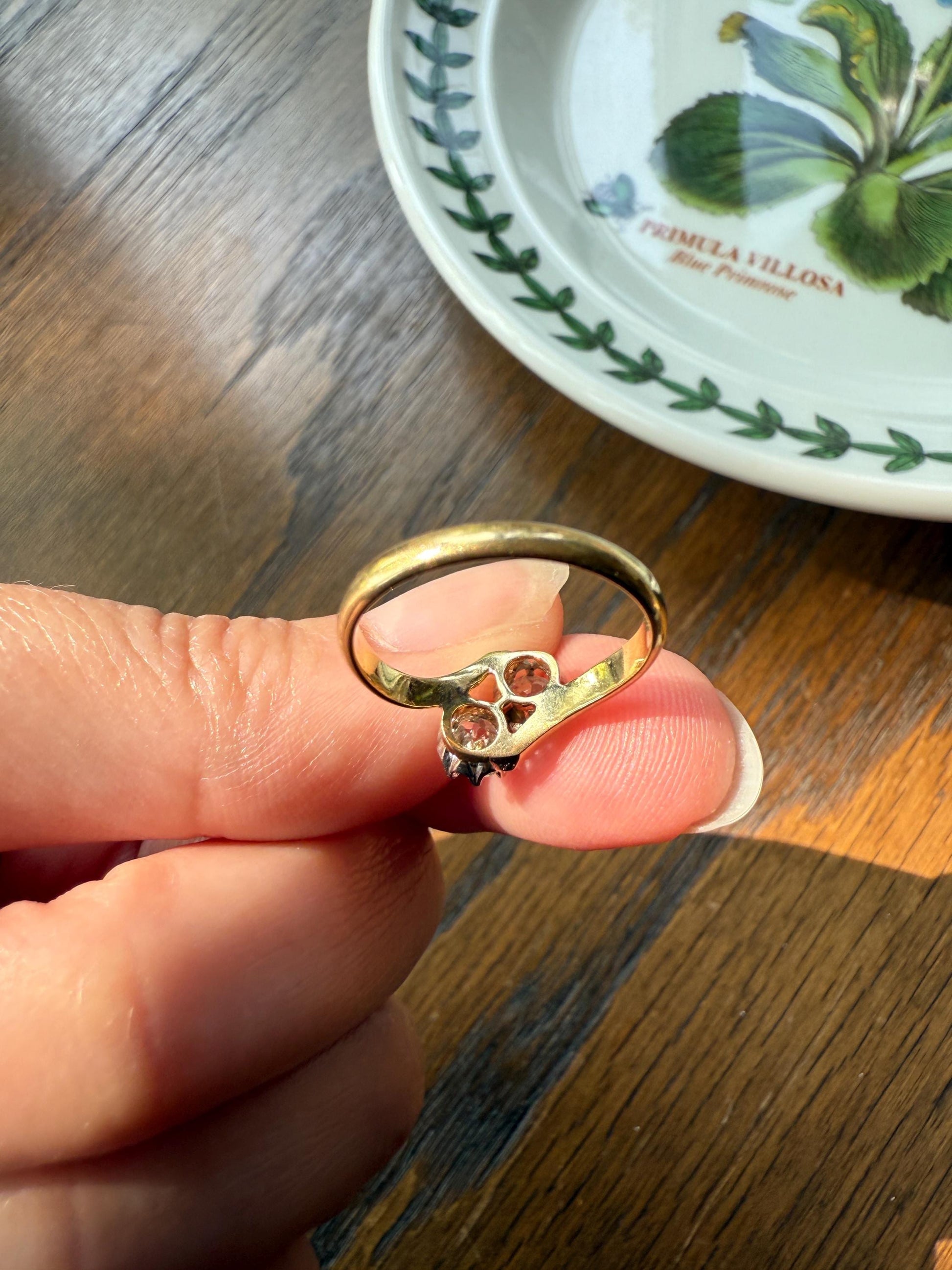 Toi et Moi EYE CLEAN .67 Carat Antique Old Mine Cut Diamond 18k Gold Ring Bypass Band Victorian Stacker Engagement Romantic Gift .67ctw OMC