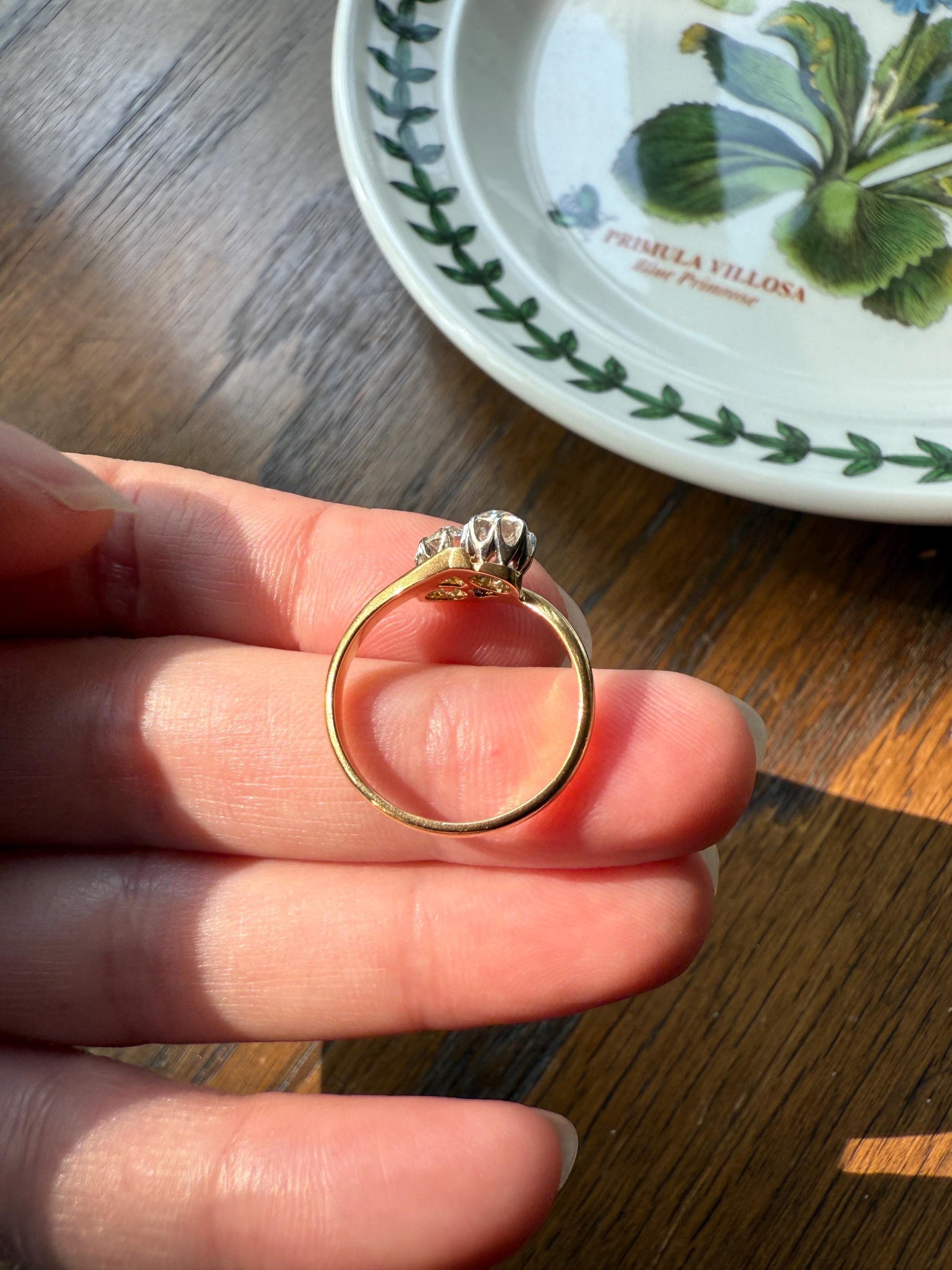 Toi et Moi EYE CLEAN .67 Carat Antique Old Mine Cut Diamond 18k Gold Ring Bypass Band Victorian Stacker Engagement Romantic Gift .67ctw OMC