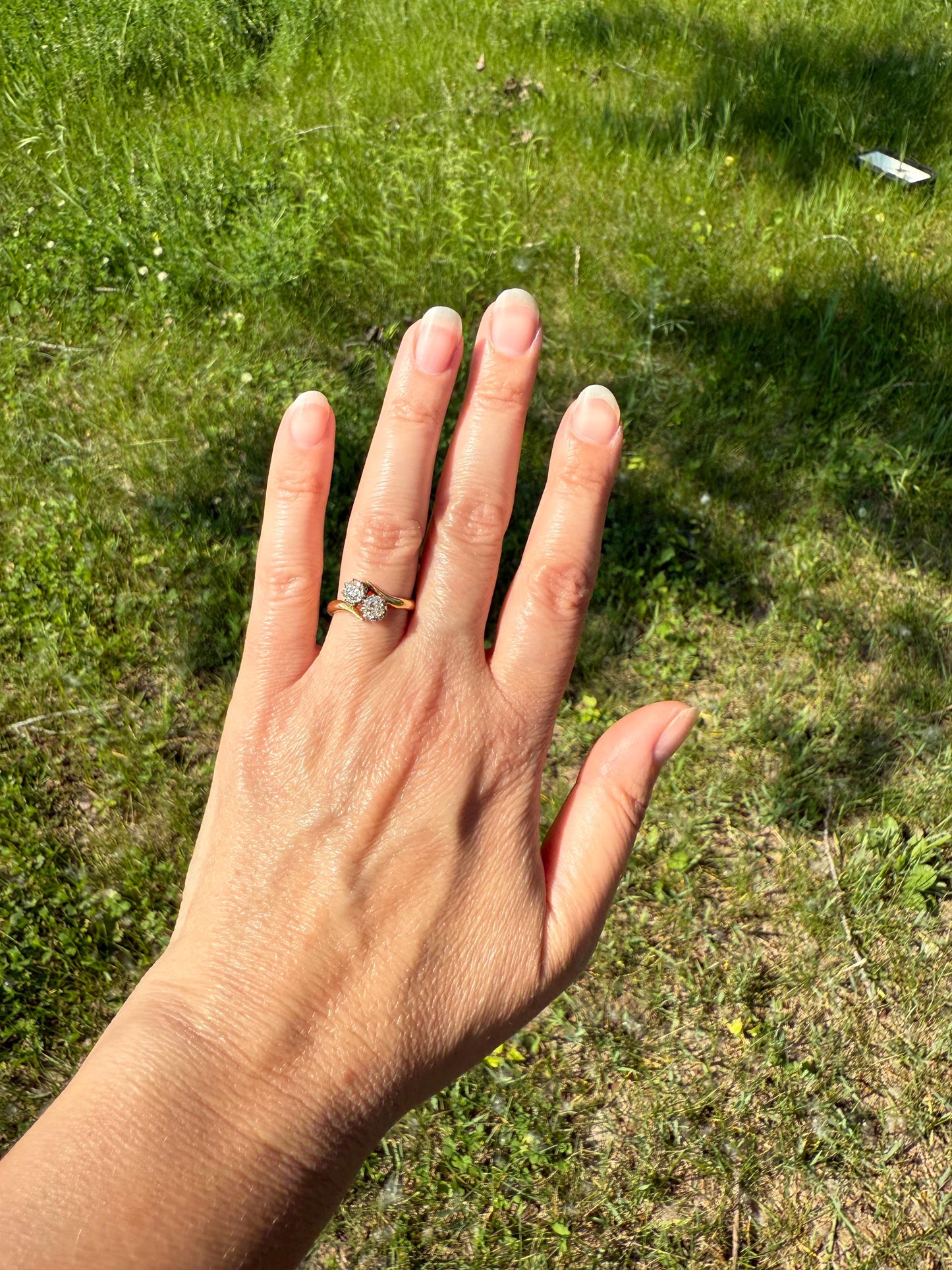 Toi et Moi EYE CLEAN .67 Carat Antique Old Mine Cut Diamond 18k Gold Ring Bypass Band Victorian Stacker Engagement Romantic Gift .67ctw OMC