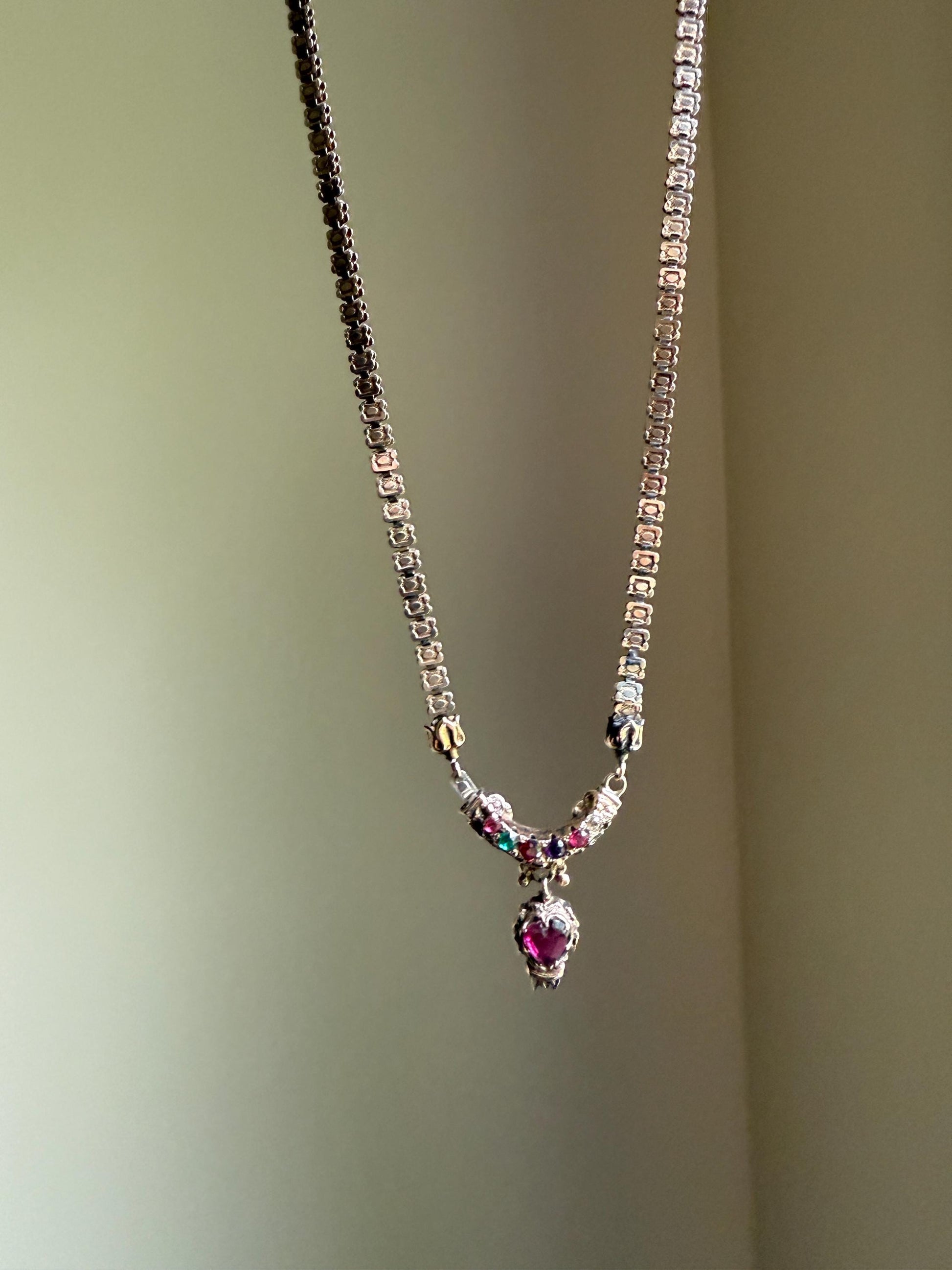 REGARD Old Mine Cut Diamond Amethyst Garnet Paste HEART Antique VICTORIAN Book Chain Necklace Pendant 10k Pale Gold Figural Rare Acrostic