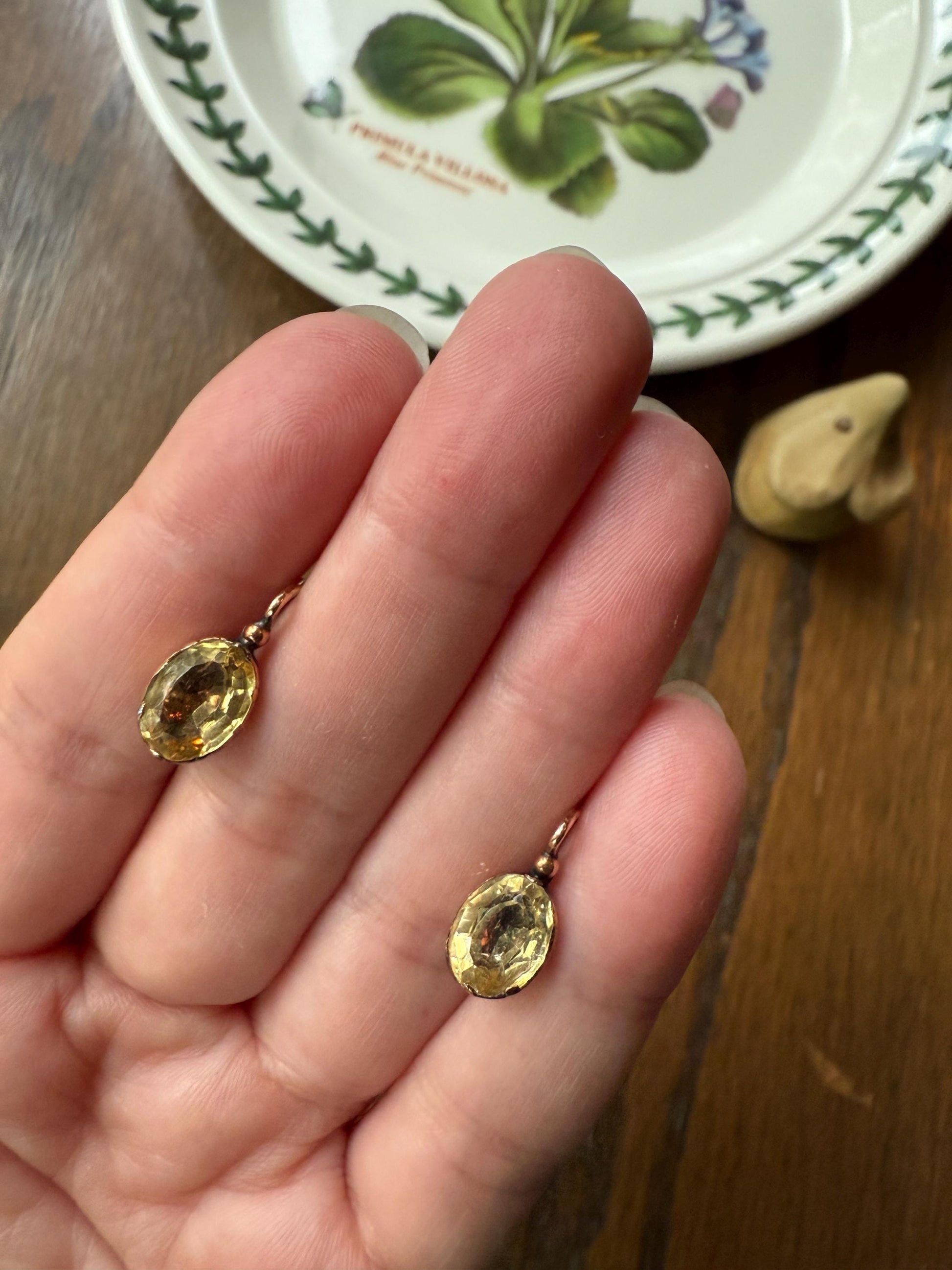 French VICTORIAN Antique Old Cut Oval CITRINE Yellow Domed Collet Set Dormeuse Earrings 18k GOLD Dangle Drop Bridal Gift Golden Warm Autumn