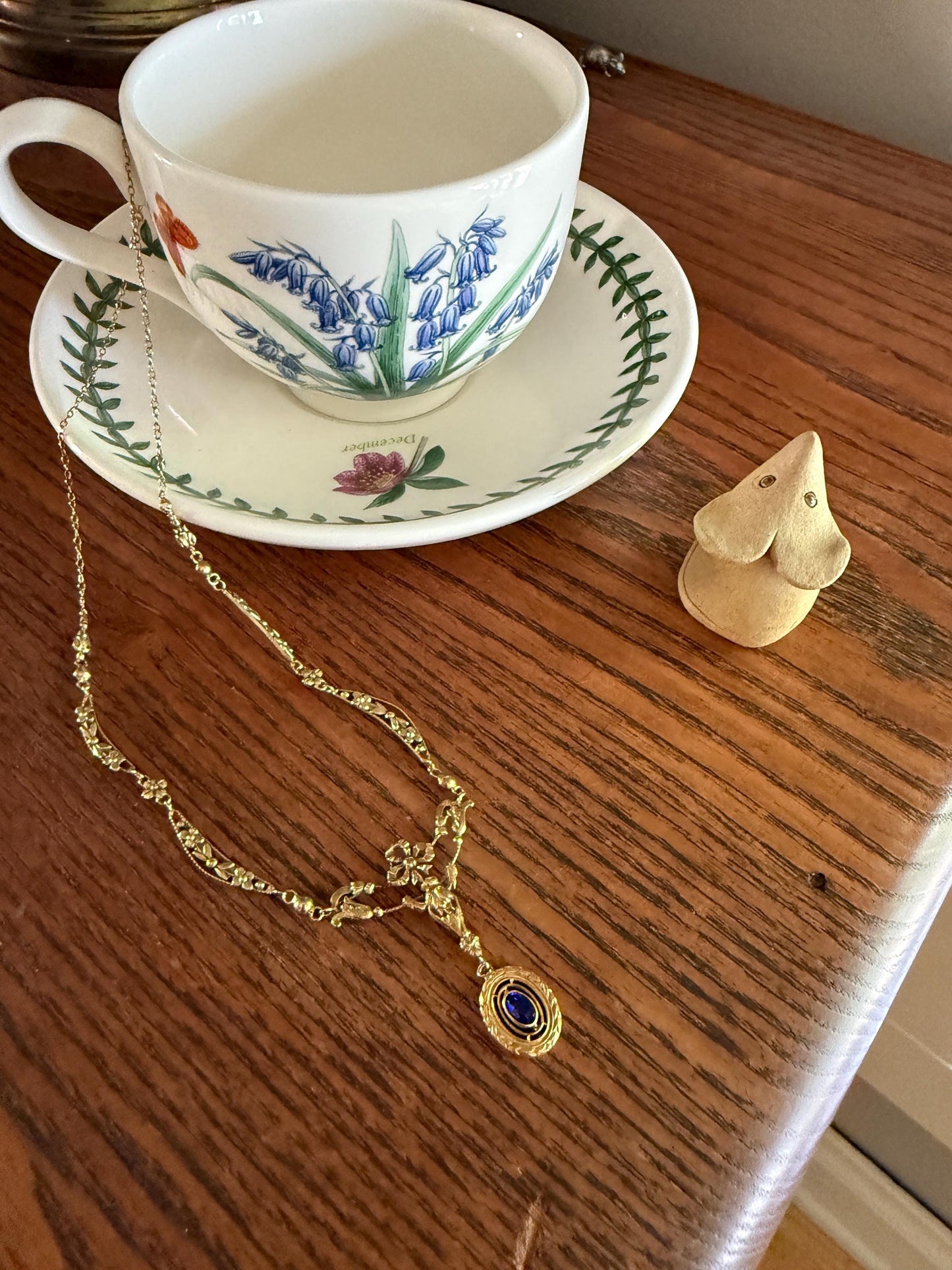 FORGET ME NOTS French Art Nouveau Antique 18k Gold Ribbon Garland Floral Necklace Drapery Chain Collar Flower Pendants Love Gift Bridal