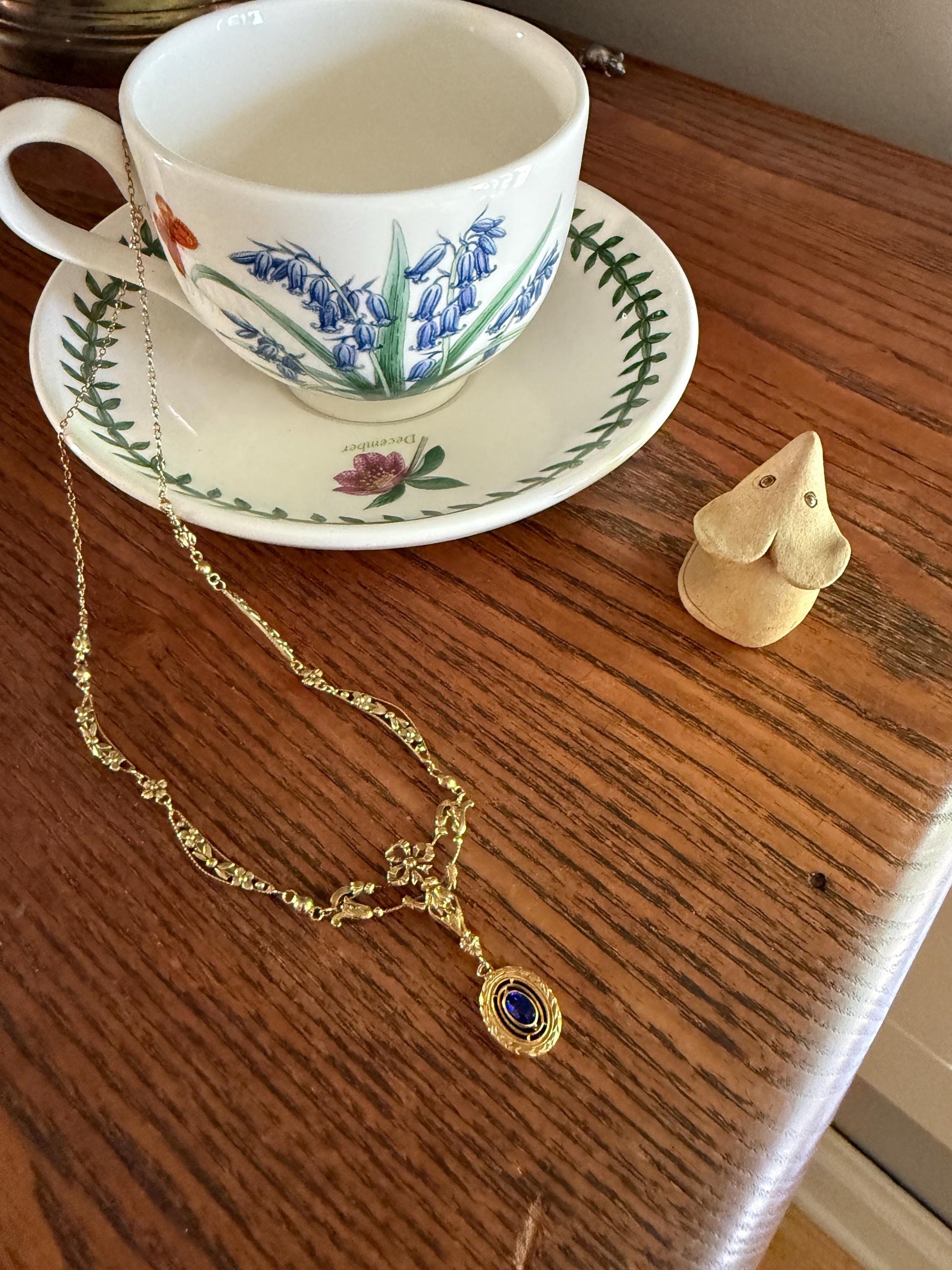 FORGET ME NOTS French Art Nouveau Antique 18k Gold Ribbon Garland Floral Necklace Drapery Chain Collar Flower Pendants Love Gift Bridal