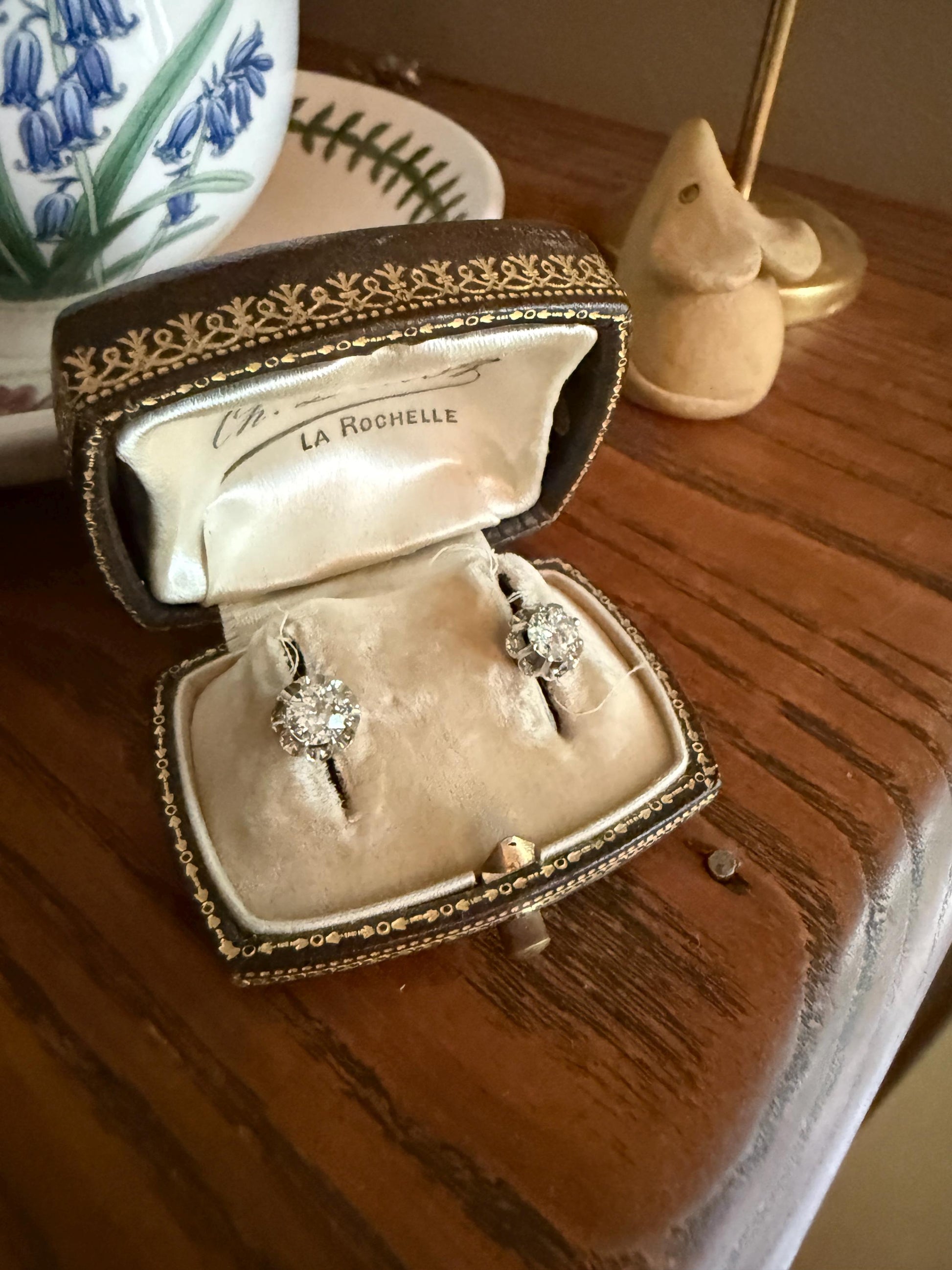 Antique 1 Carat Tdw Old Mine Cut DIAMOND Buttercup Prong Stud Earrings French 18k Gold Romantic Gift Earstack Victorian Belle Epoque 1Ct OMC
