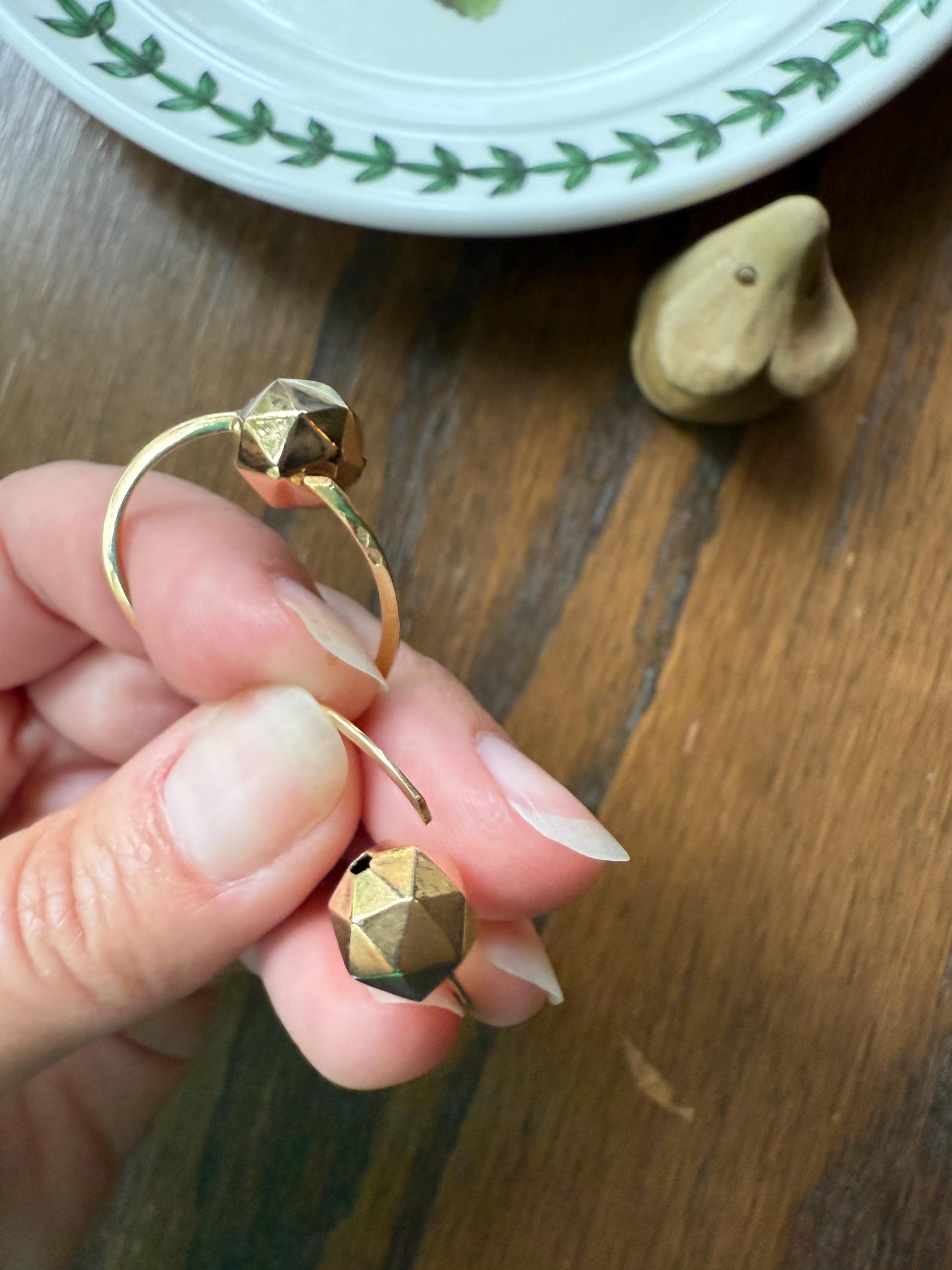 Vintage to Antique French Savoyard CREOLE Hoop EARRINGS 18k Gold Faceted Ball Shimmering Geometric