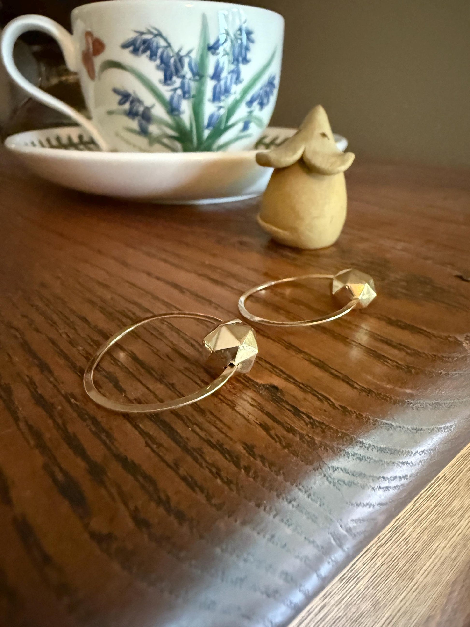 Vintage to Antique French Savoyard CREOLE Hoop EARRINGS 18k Gold Faceted Ball Shimmering Geometric