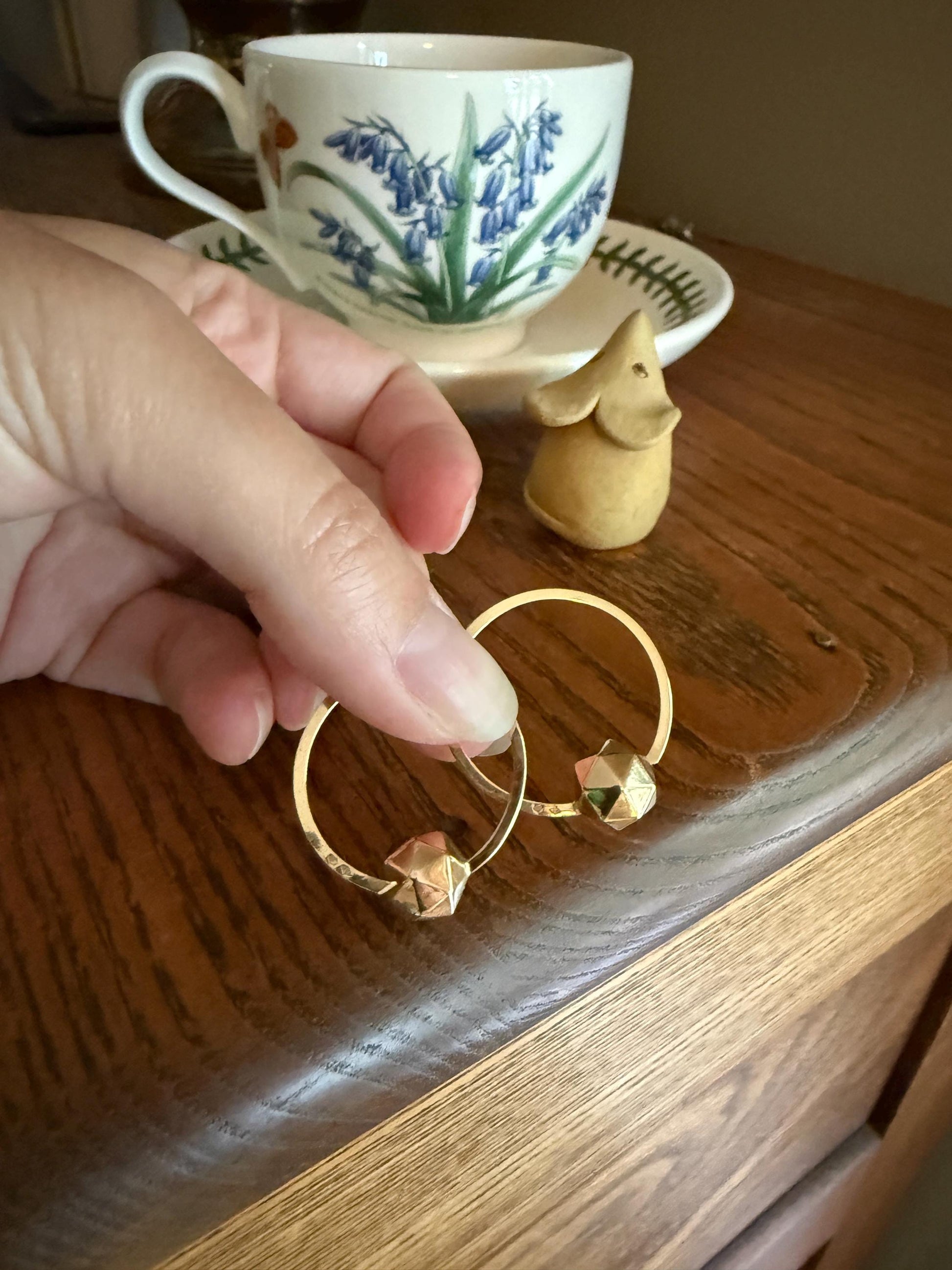 Vintage to Antique French Savoyard CREOLE Hoop EARRINGS 18k Gold Faceted Ball Shimmering Geometric
