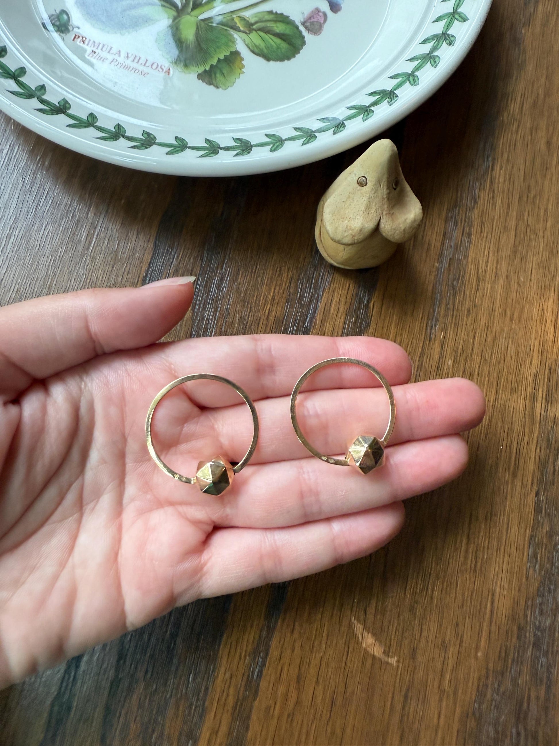 Vintage to Antique French Savoyard CREOLE Hoop EARRINGS 18k Gold Faceted Ball Shimmering Geometric