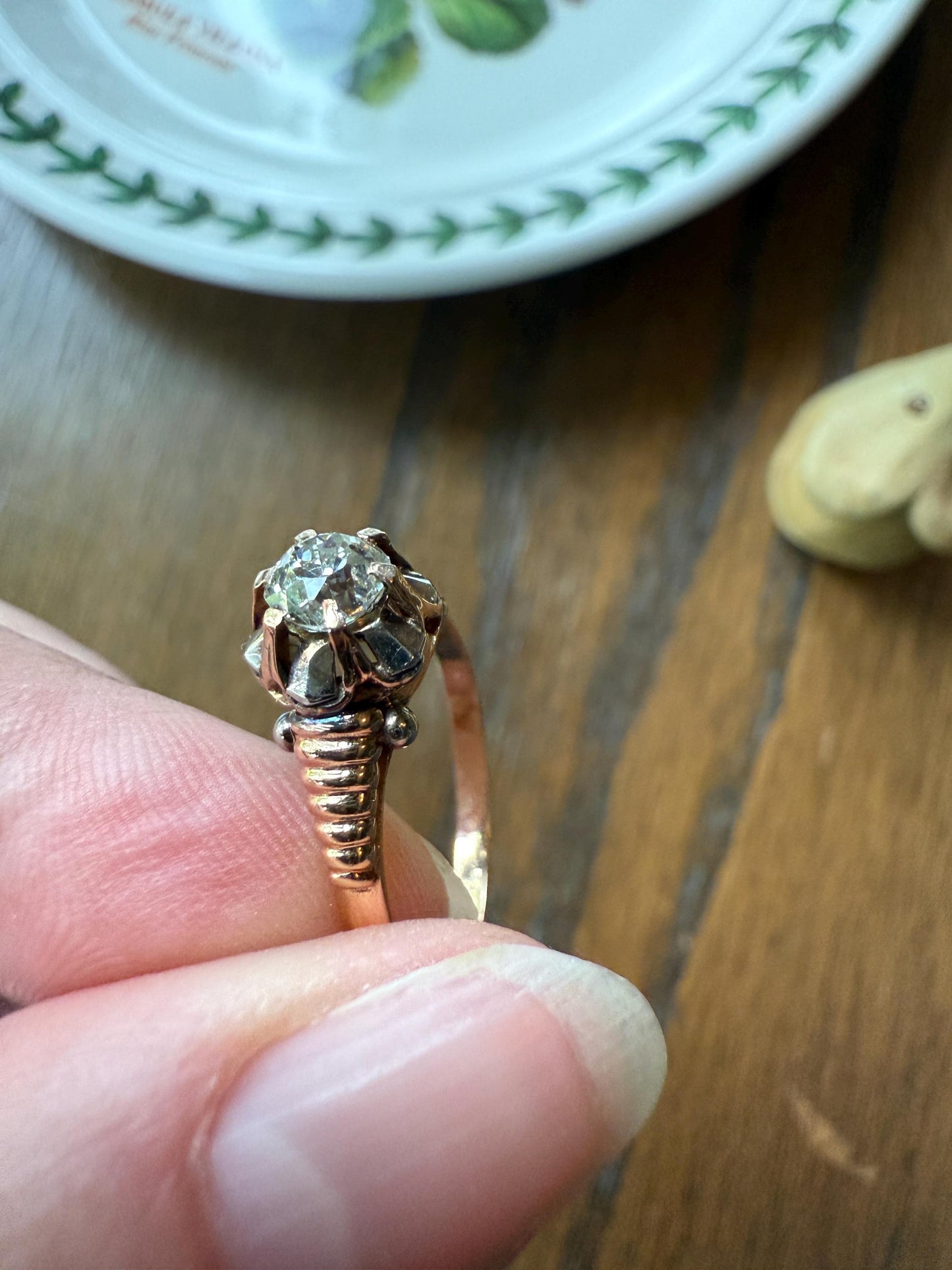 VICTORIAN Antique 2/3 Carat EYE CLEAN Old Mine Cut Diamond Engagement Ring 18k Gold Solitaire Basket Setting Lined Stacker Gift .67Ct OmC
