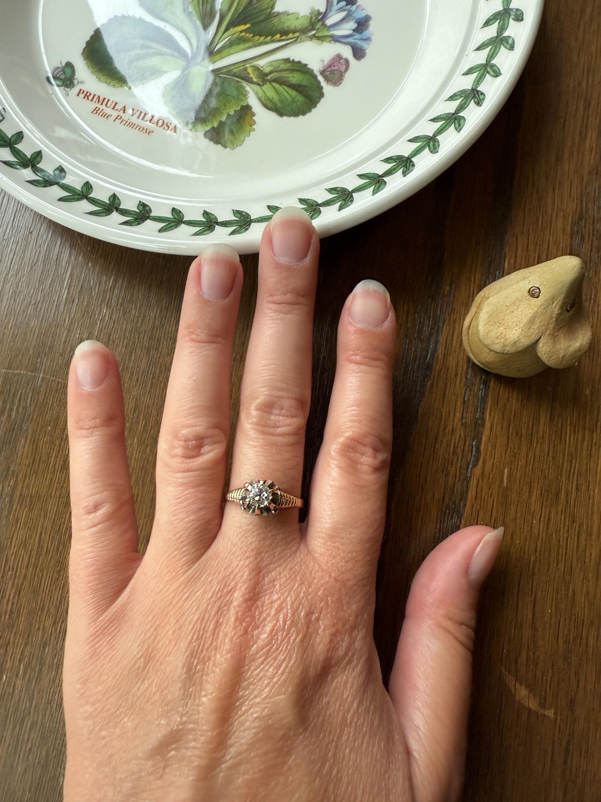 VICTORIAN Antique 2/3 Carat EYE CLEAN Old Mine Cut Diamond Engagement Ring 18k Gold Solitaire Basket Setting Lined Stacker Gift .67Ct OmC