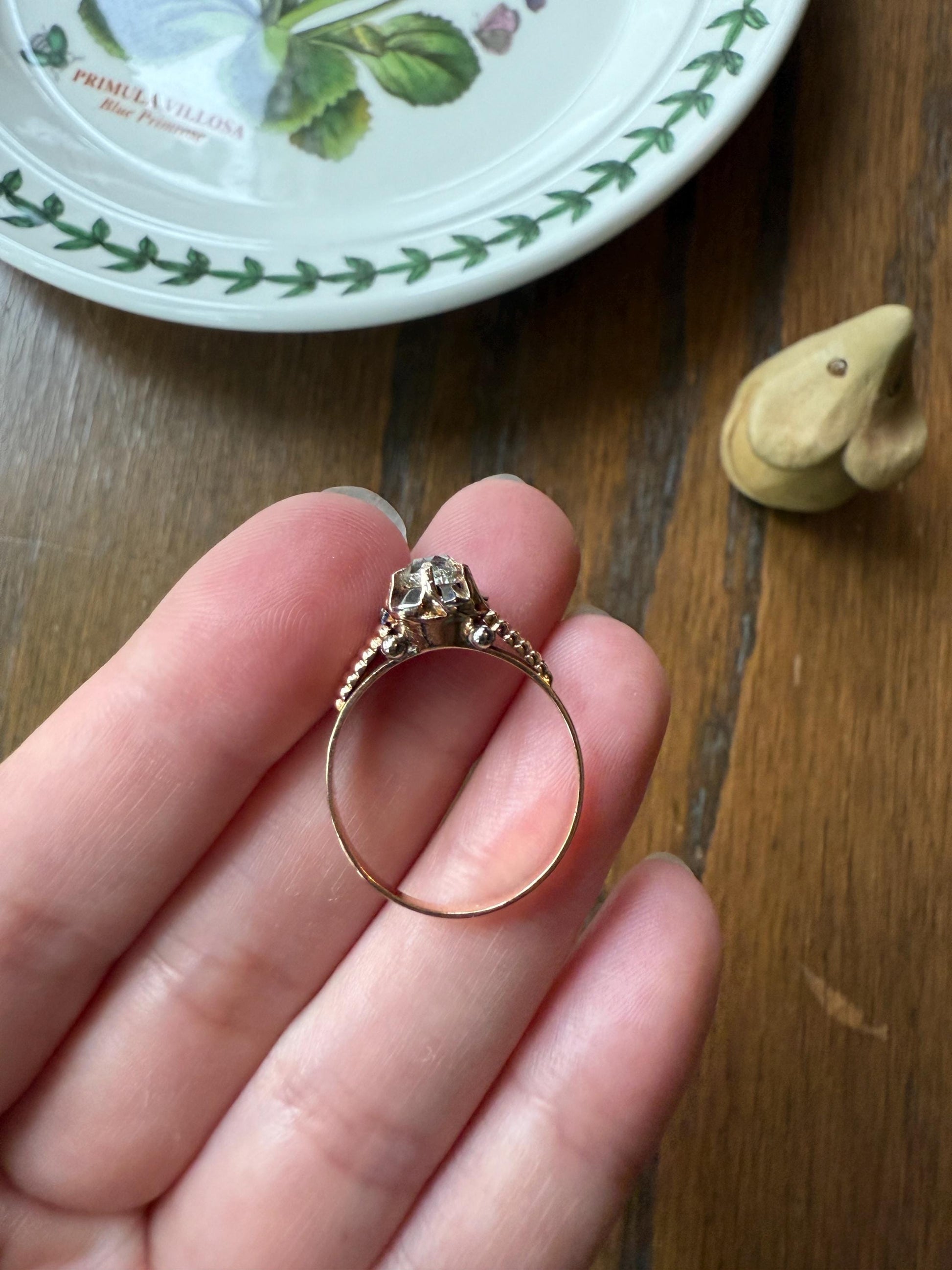 VICTORIAN Antique 2/3 Carat EYE CLEAN Old Mine Cut Diamond Engagement Ring 18k Gold Solitaire Basket Setting Lined Stacker Gift .67Ct OmC