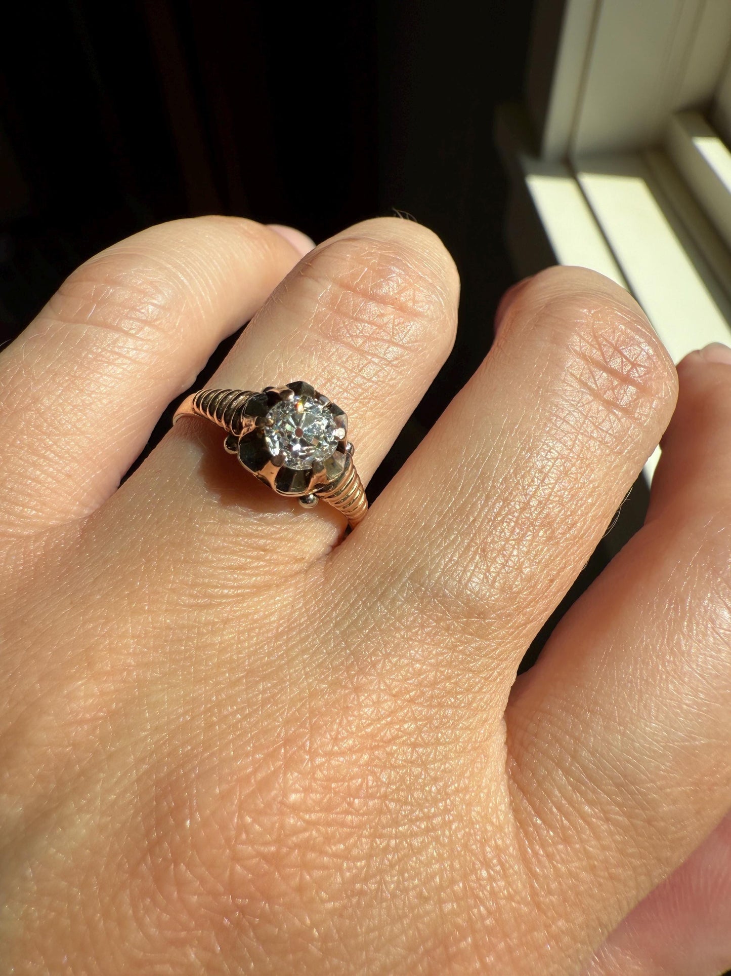 VICTORIAN Antique 2/3 Carat EYE CLEAN Old Mine Cut Diamond Engagement Ring 18k Gold Solitaire Basket Setting Lined Stacker Gift .67Ct OmC