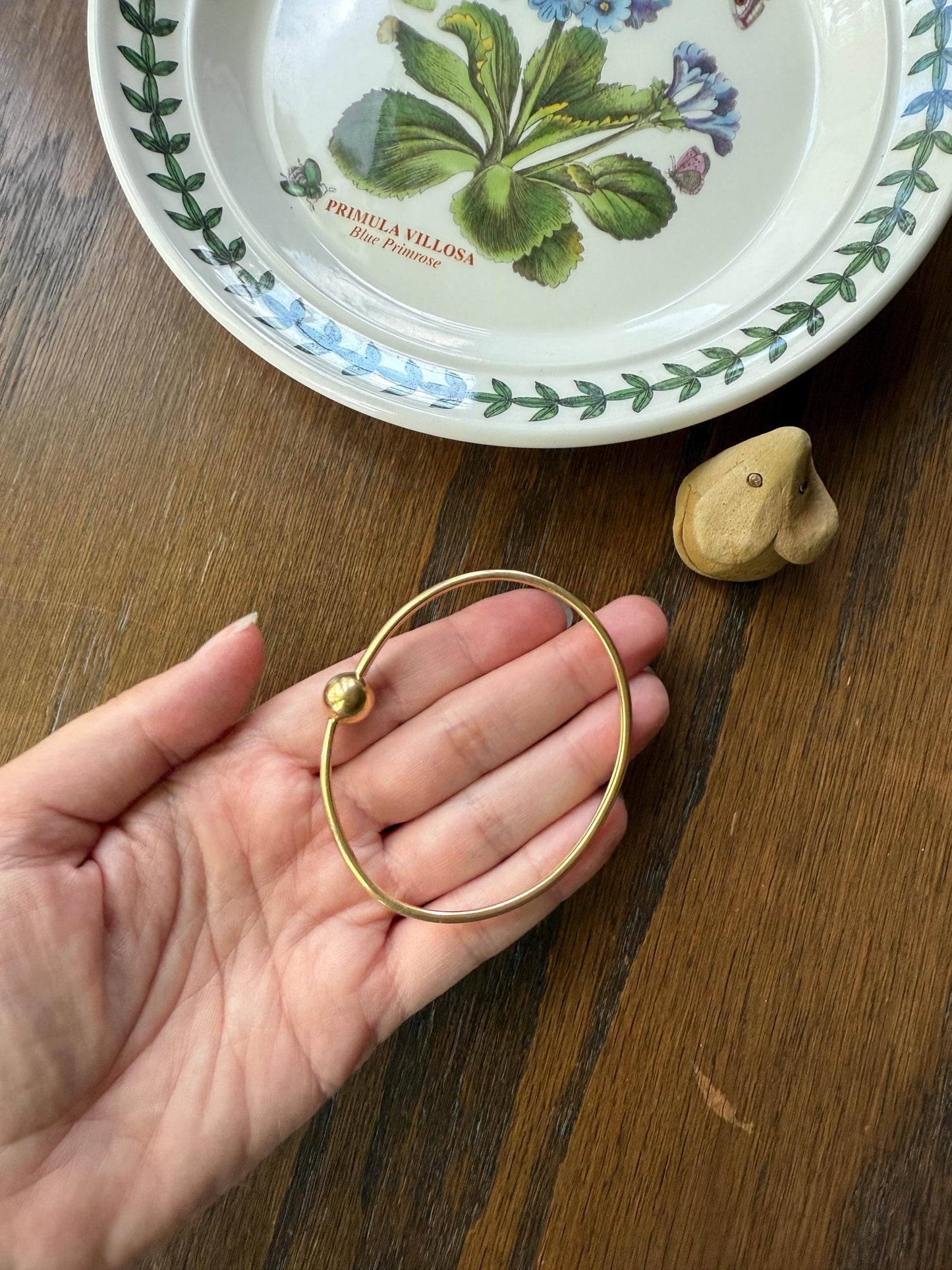 French Vintage 18k Gold BALL Rivet Sphere Tension Bangle Minimalist Wriststack Line Geometric Tube