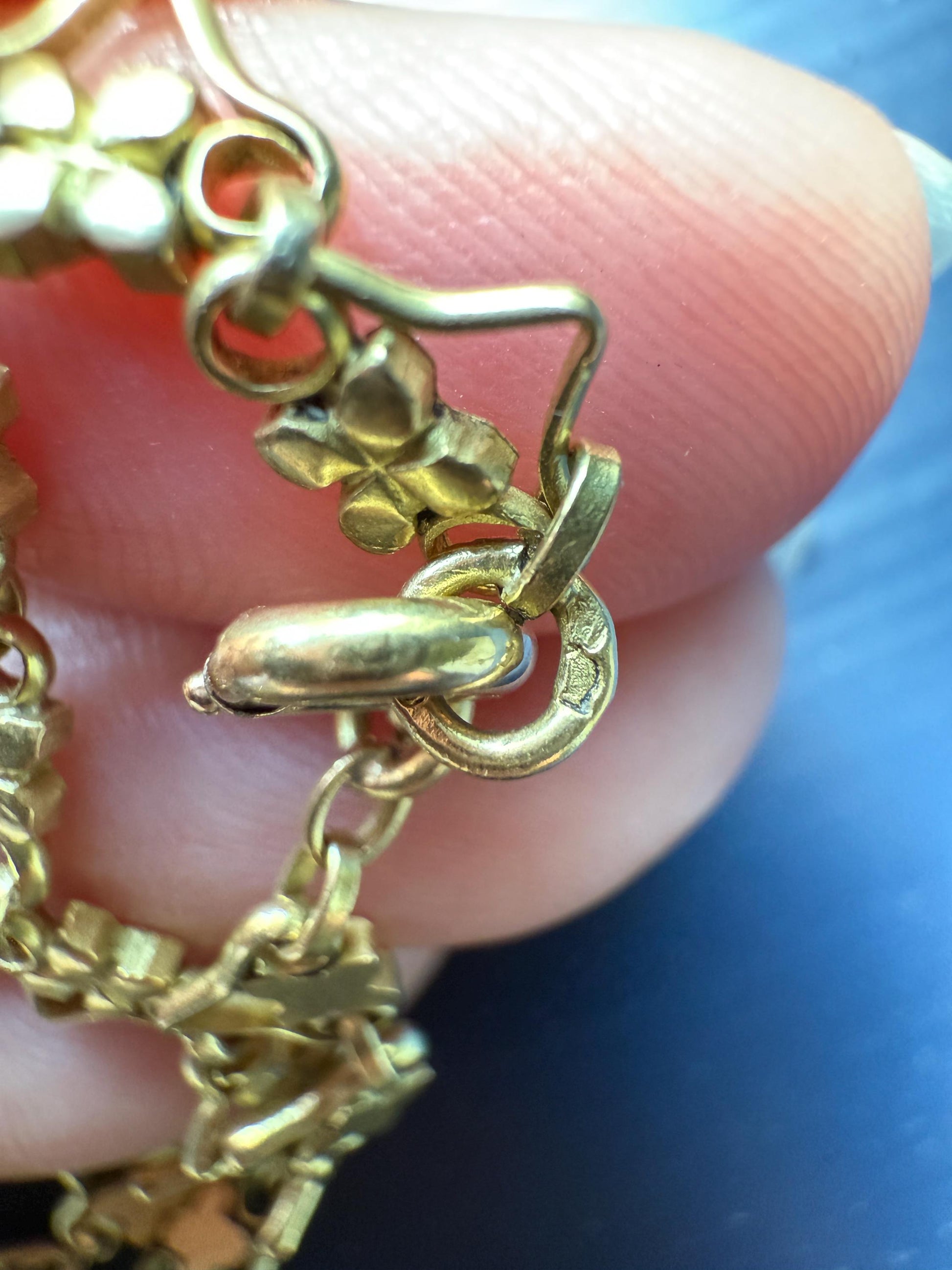 ANTIQUE Quadrilobe Floral Triangular Link Chain French Belle Epoque 14.4g 18k Gold Solid Quatrefoil Art Deco Nouveau 16" Short Collar Choker