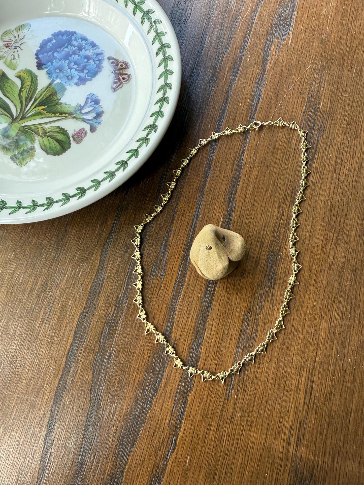 ANTIQUE Quadrilobe Floral Triangular Link Chain French Belle Epoque 14.4g 18k Gold Solid Quatrefoil Art Deco Nouveau 16" Short Collar Choker