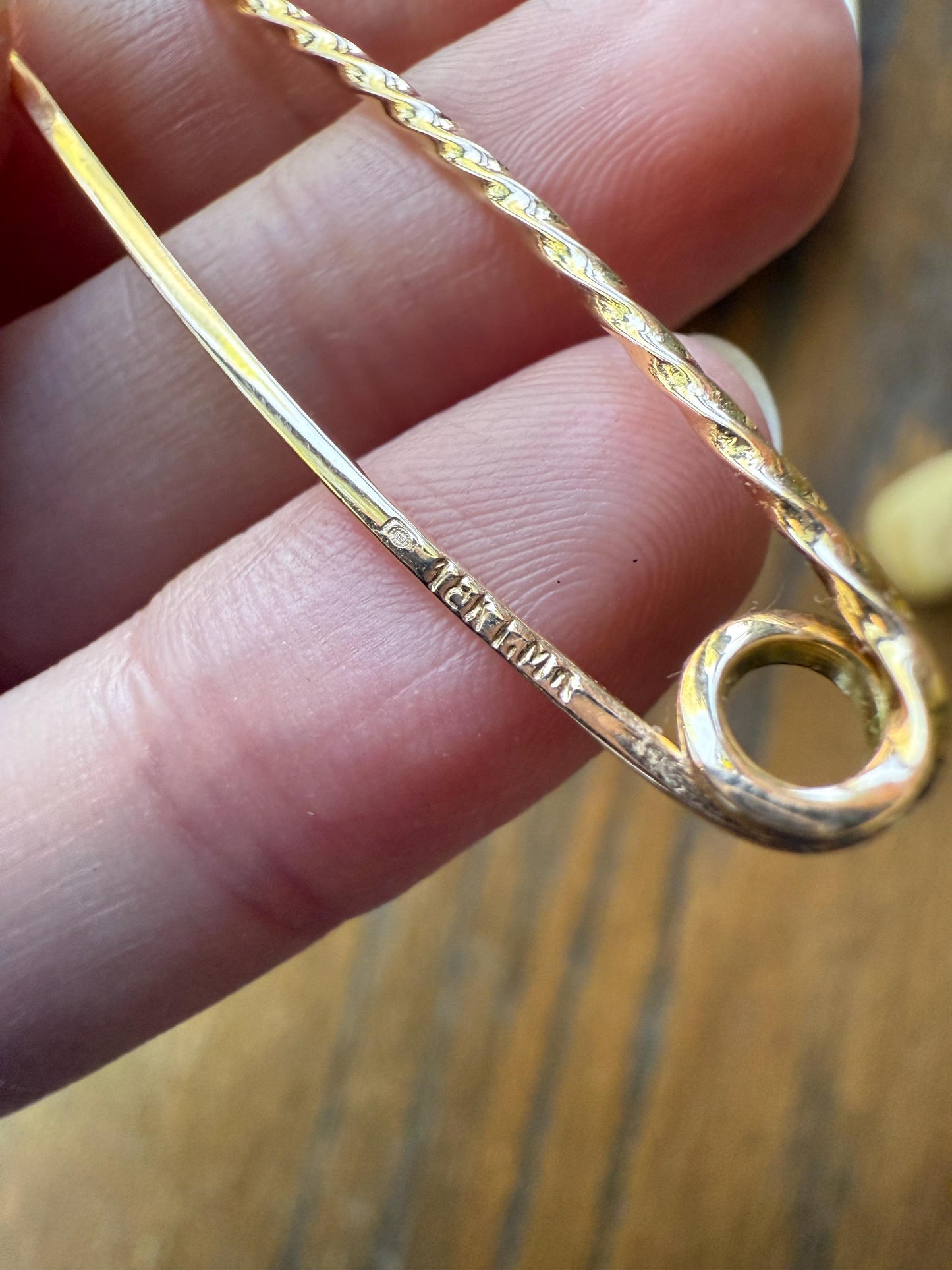 LARGE Vintage Safety Pin Brooch Figural 18k Gold Braided Bar Pendant Charm Holder Extender Connector Parts