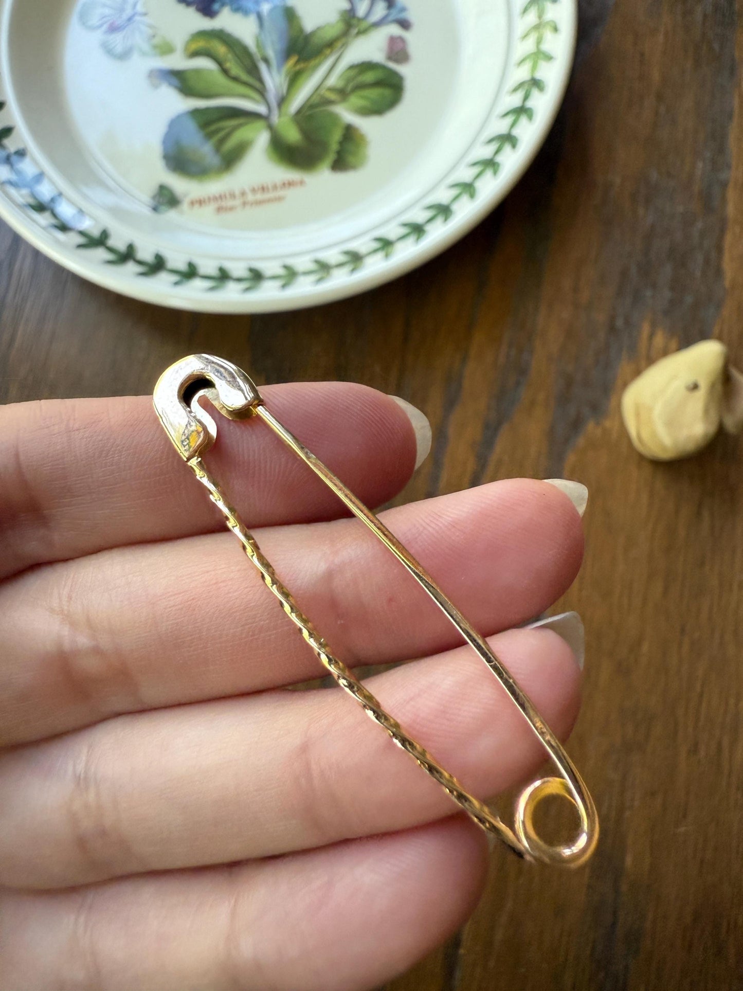 LARGE Vintage Safety Pin Brooch Figural 18k Gold Braided Bar Pendant Charm Holder Extender Connector Parts