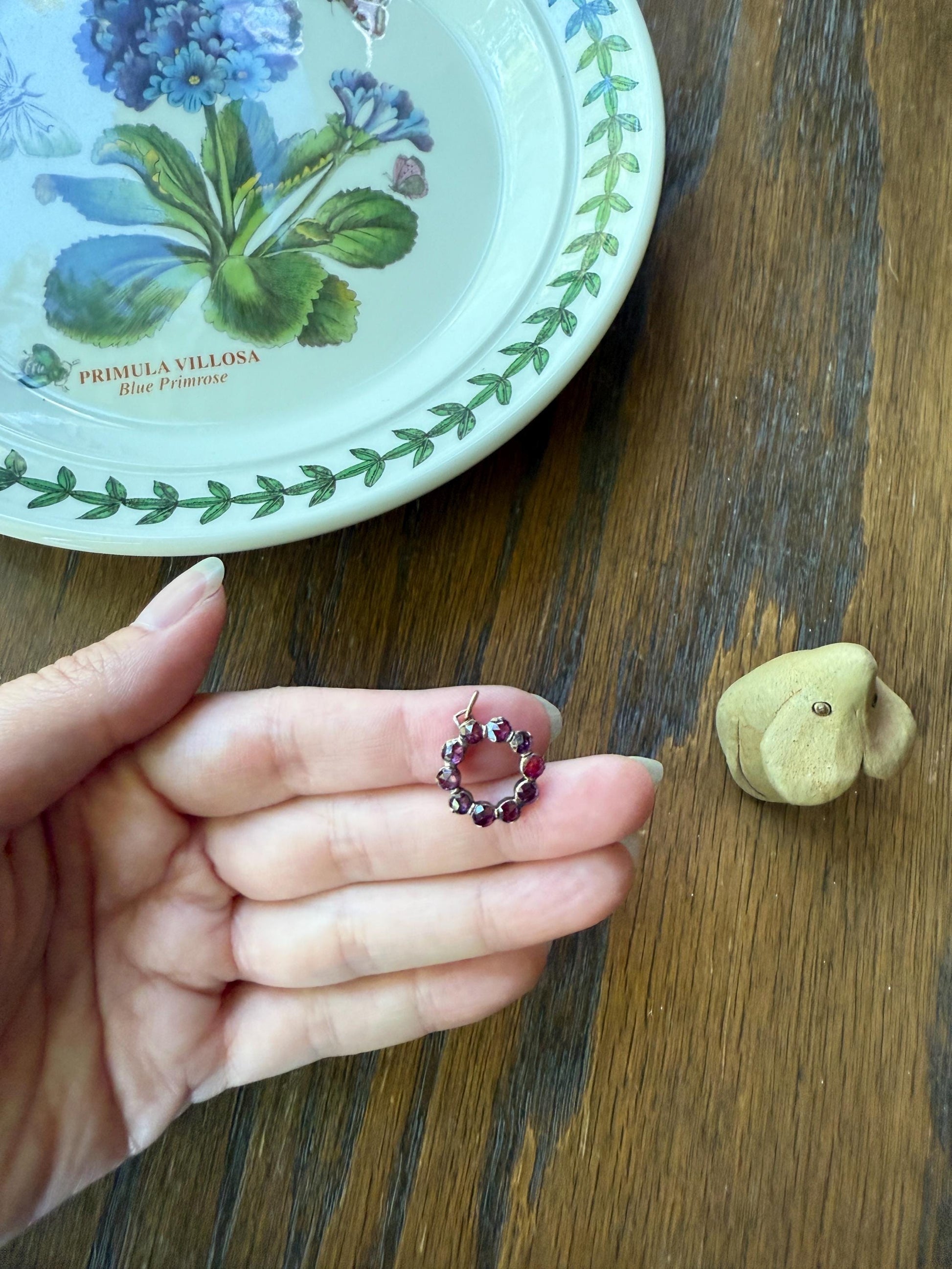 Halo O Perfect Circle ANTIQUE Perpignan GARNET 18k Pendant Geometric Charm Victorian French Belle Epoque Pink Purple