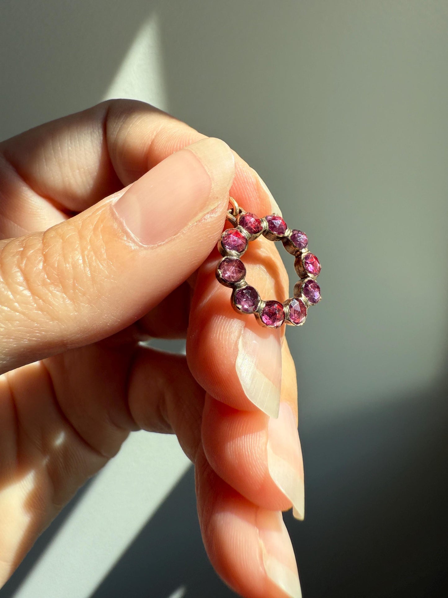 Halo O Perfect Circle ANTIQUE Perpignan GARNET 18k Pendant Geometric Charm Victorian French Belle Epoque Pink Purple