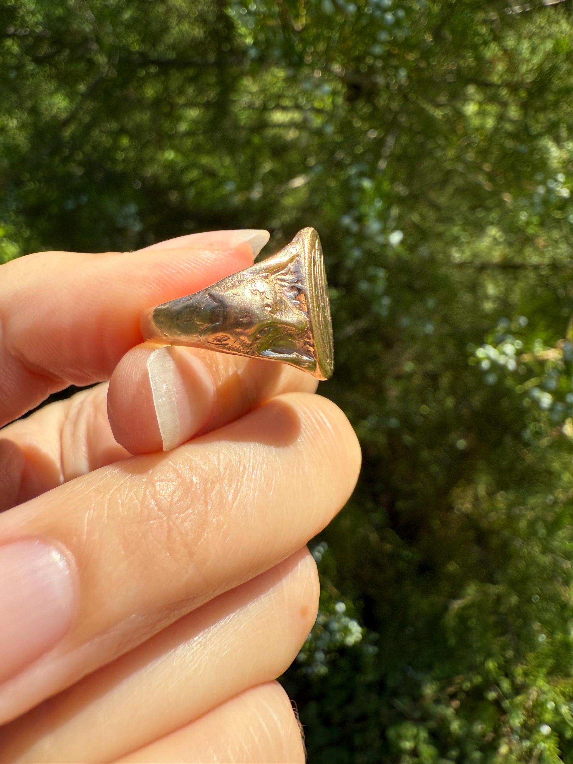 FOX or WOLF Figural Signet 8.5g 10k Rose Gold Antique Animal Ring Chunky Band Sturdy Heavy Unisex Lifelike Detail Initial Monogram Man or