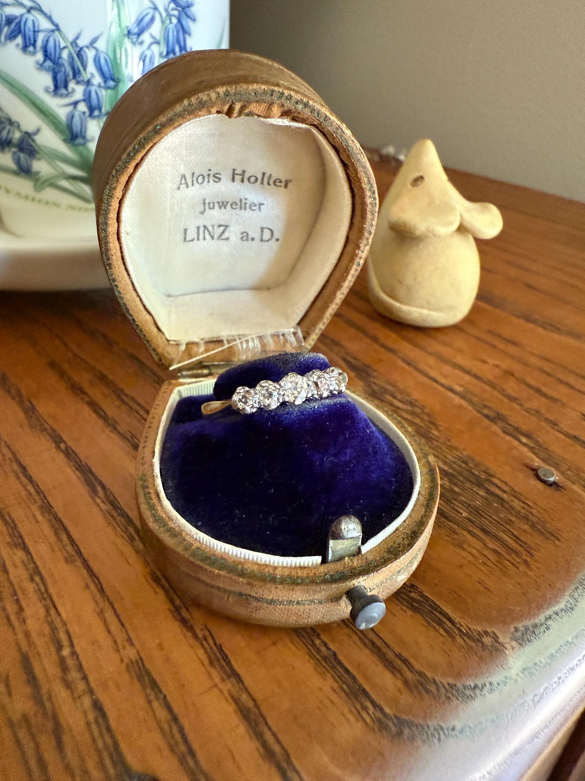 Antique 1.25 Carat Eye Clean Four Stone Old Mine Cut Diamond 18k White Gold French Band Romantic Gift Wedding Row Stacker Ringstack OMC