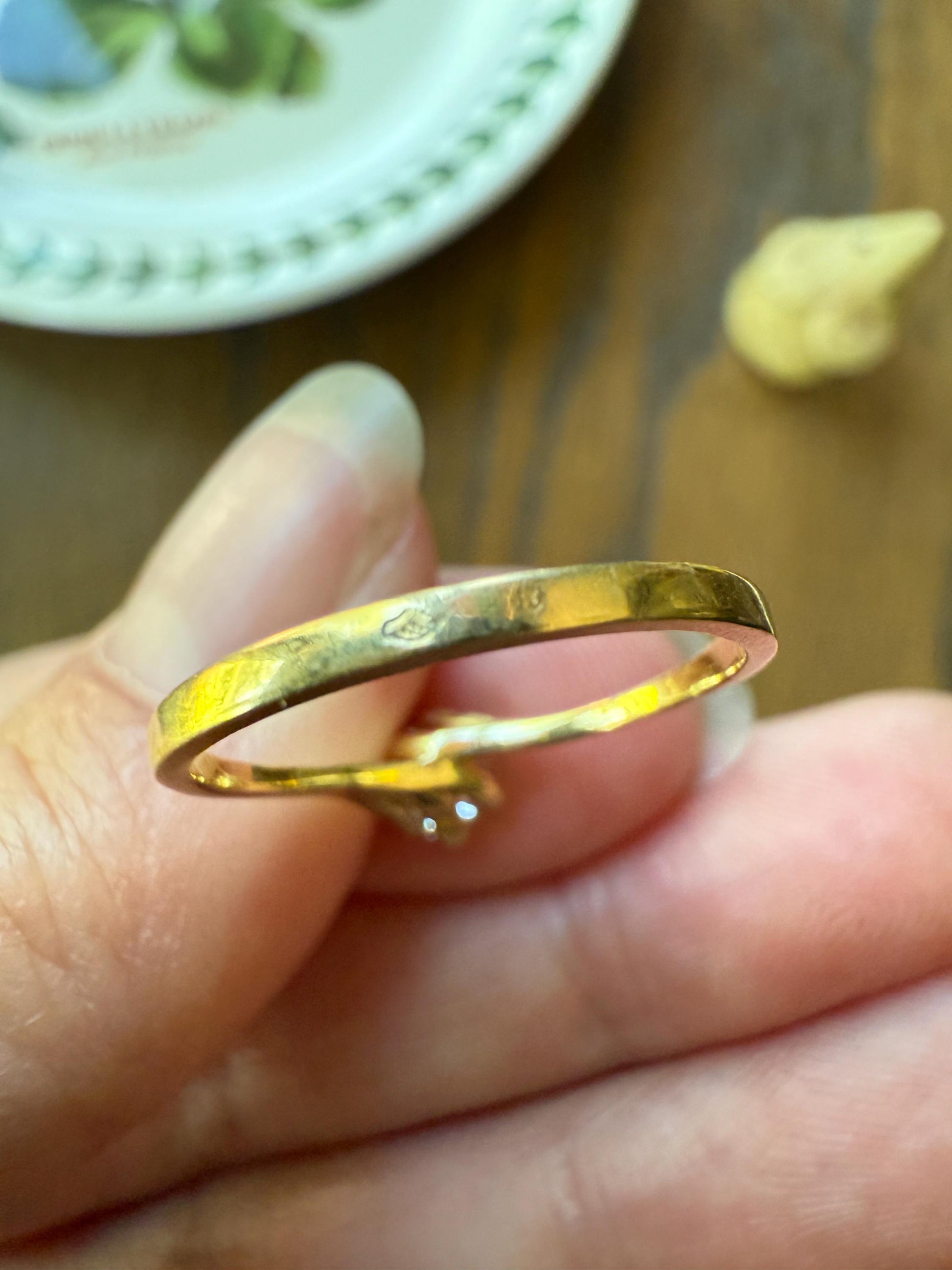 Antique .5 Carat Eye Clean Old Mine Cut Diamond 18k Gold French Swirl Setting Engagement Ring Solitaire Bypass Band Stacker 1/2 Wedding OMC