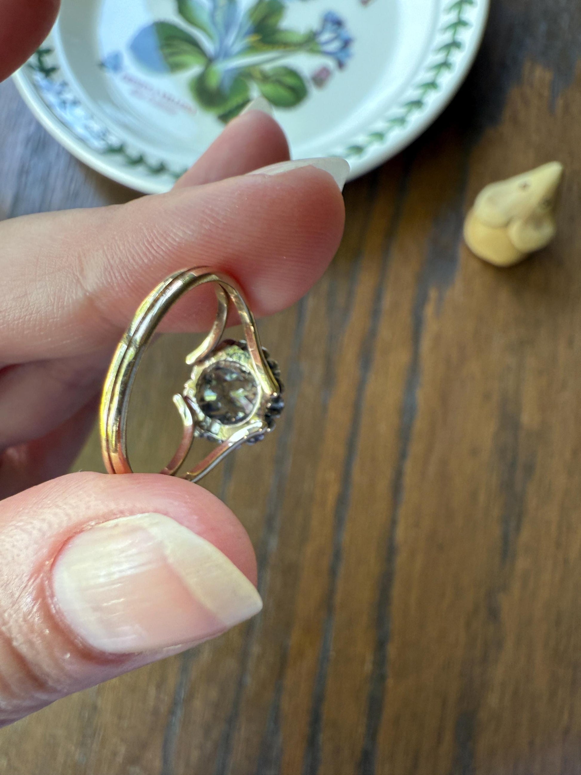 ANTIQUE Elongated Old Mine Cut Oval DIAMOND Eye Clean Silver Star Prong Basket Setting in 10k Gold Unique Buttercup Victorian .6 to 1.2 Ct.