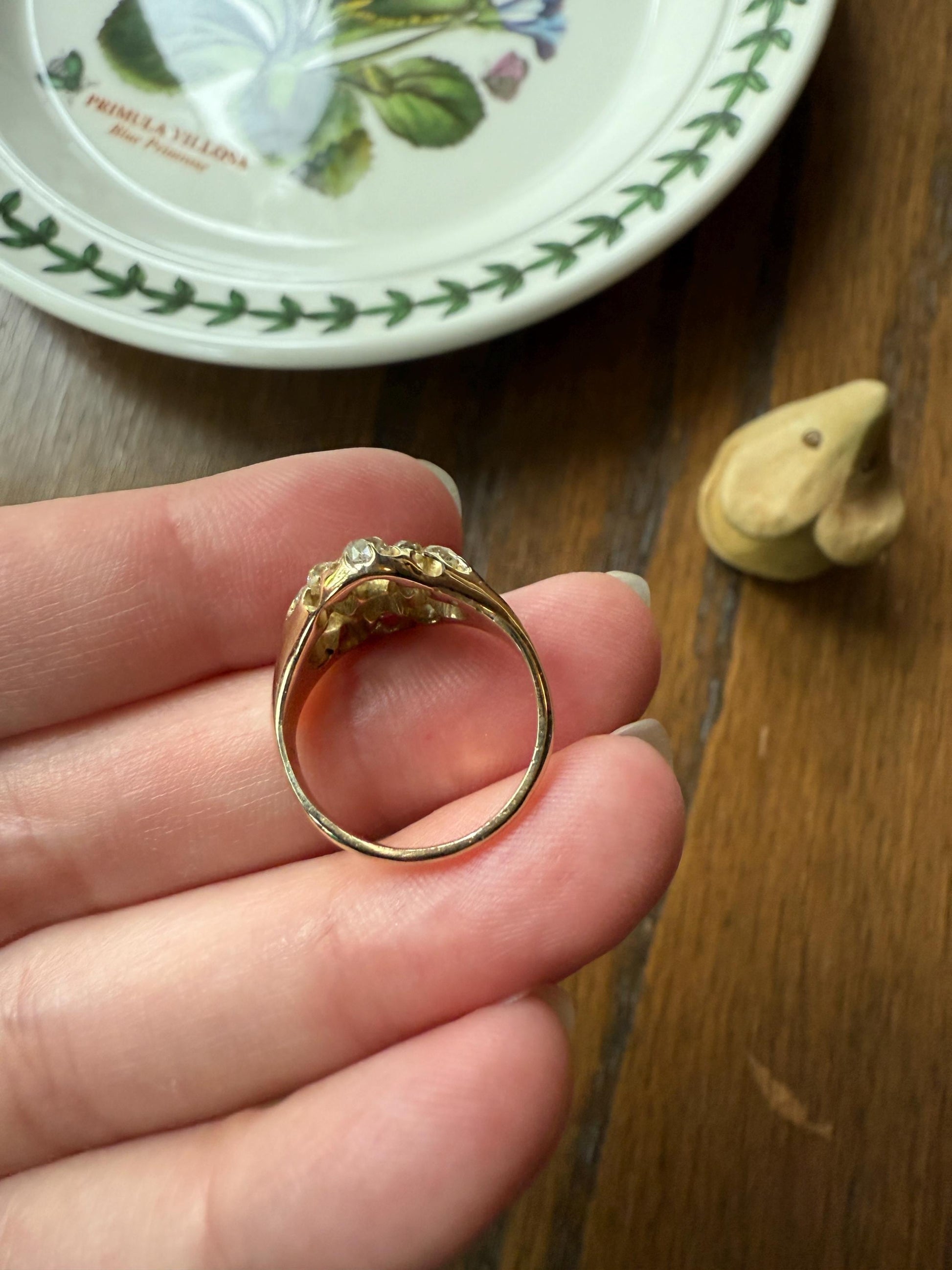 CHUNKY 1.2 Carat Old Mine Cut DIAMOND Cluster Ring 15k Gold Delicious Pale Yellow Nine Stone Cruciform Halo Belcher Buttercup 1.2Ctw OMC