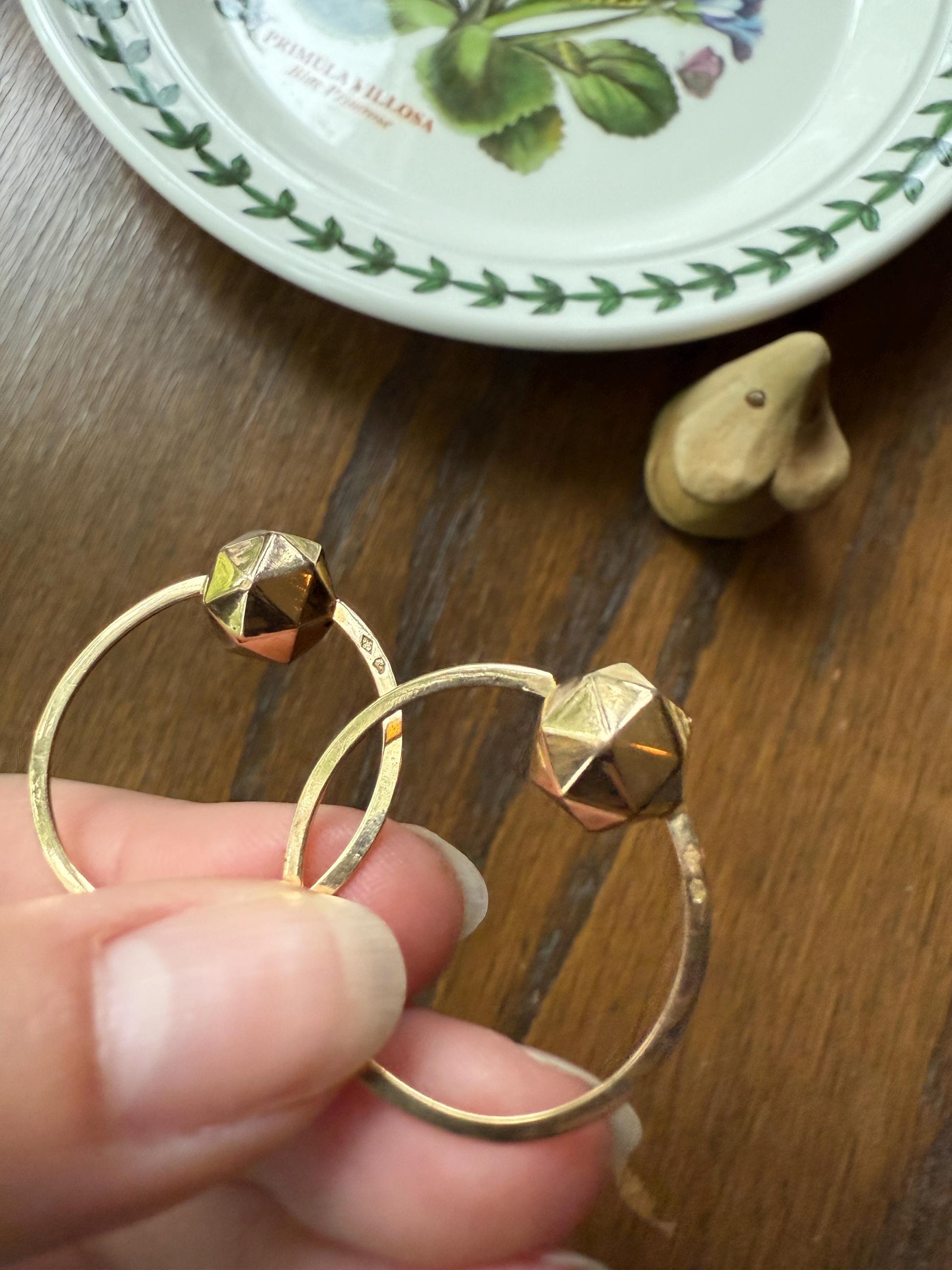Vintage to Antique French Savoyard CREOLE Hoop EARRINGS 18k Gold Faceted Ball Shimmering Geometric