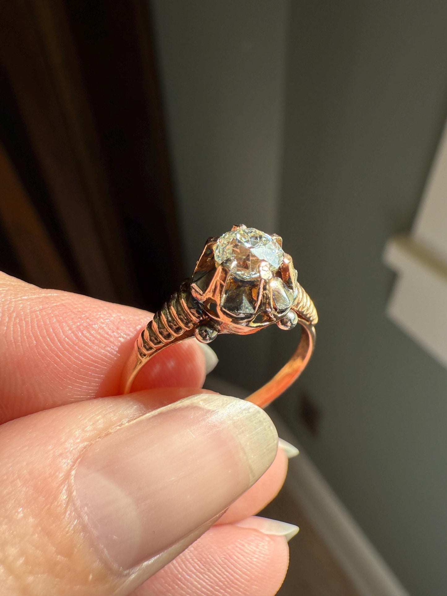 VICTORIAN Antique 2/3 Carat EYE CLEAN Old Mine Cut Diamond Engagement Ring 18k Gold Solitaire Basket Setting Lined Stacker Gift .67Ct OmC
