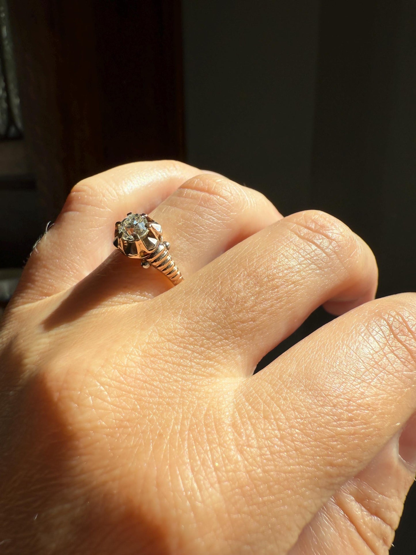 VICTORIAN Antique 2/3 Carat EYE CLEAN Old Mine Cut Diamond Engagement Ring 18k Gold Solitaire Basket Setting Lined Stacker Gift .67Ct OmC