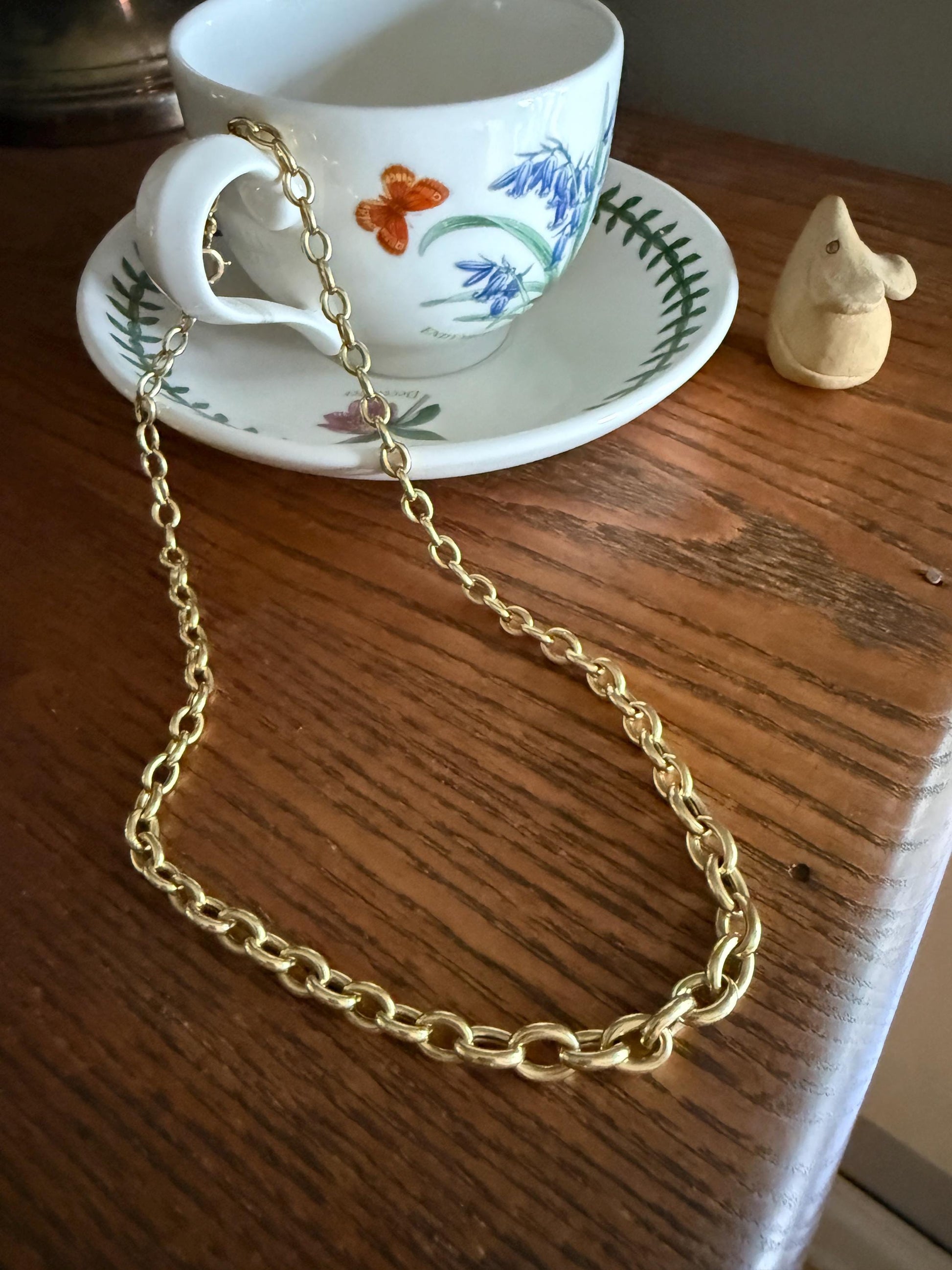 Heavy Staple CABLE CHAIN French Antique 20g 18k GOLD Solid 7.5mm Chunky Graduated Oval Link Necklace Wide 17" Neckmess Neckstack Victorian
