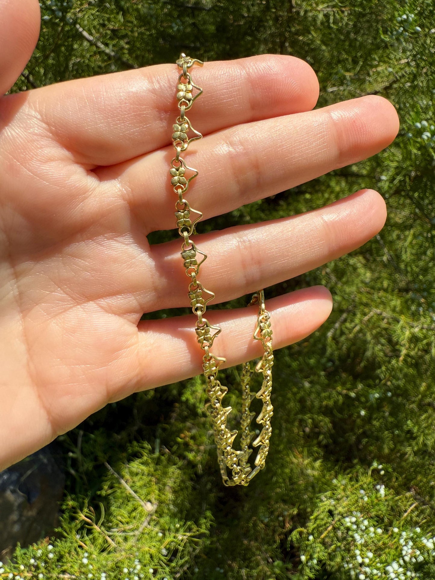 ANTIQUE Quadrilobe Floral Triangular Link Chain French Belle Epoque 14.4g 18k Gold Solid Quatrefoil Art Deco Nouveau 16" Short Collar Choker