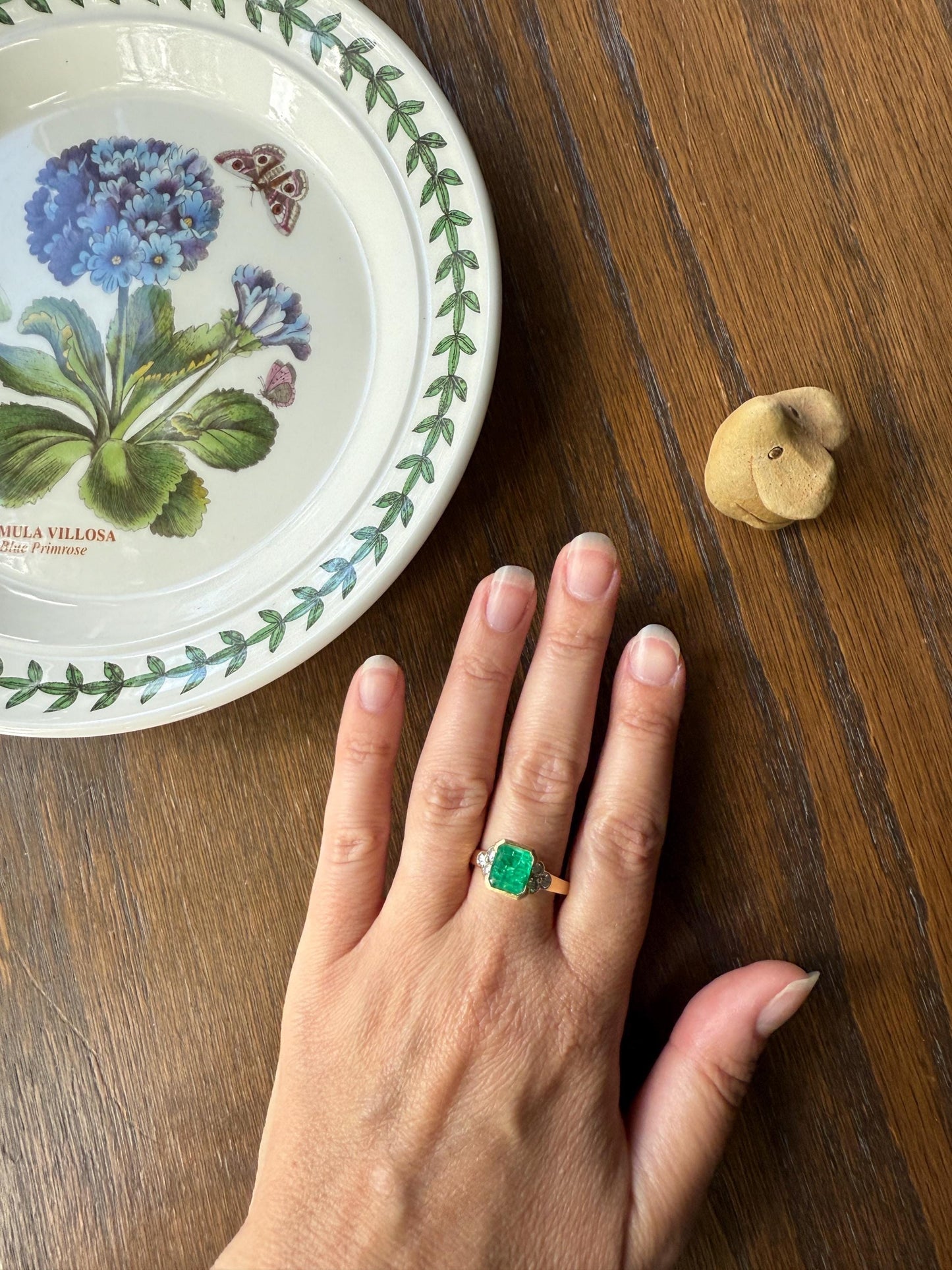 Vintage Rectangular Emerald Diamond Seven Stone Ring French 18k Gold Band Retro Stacker Green Sparkle Colorful Gift Tall Demi Bezel
