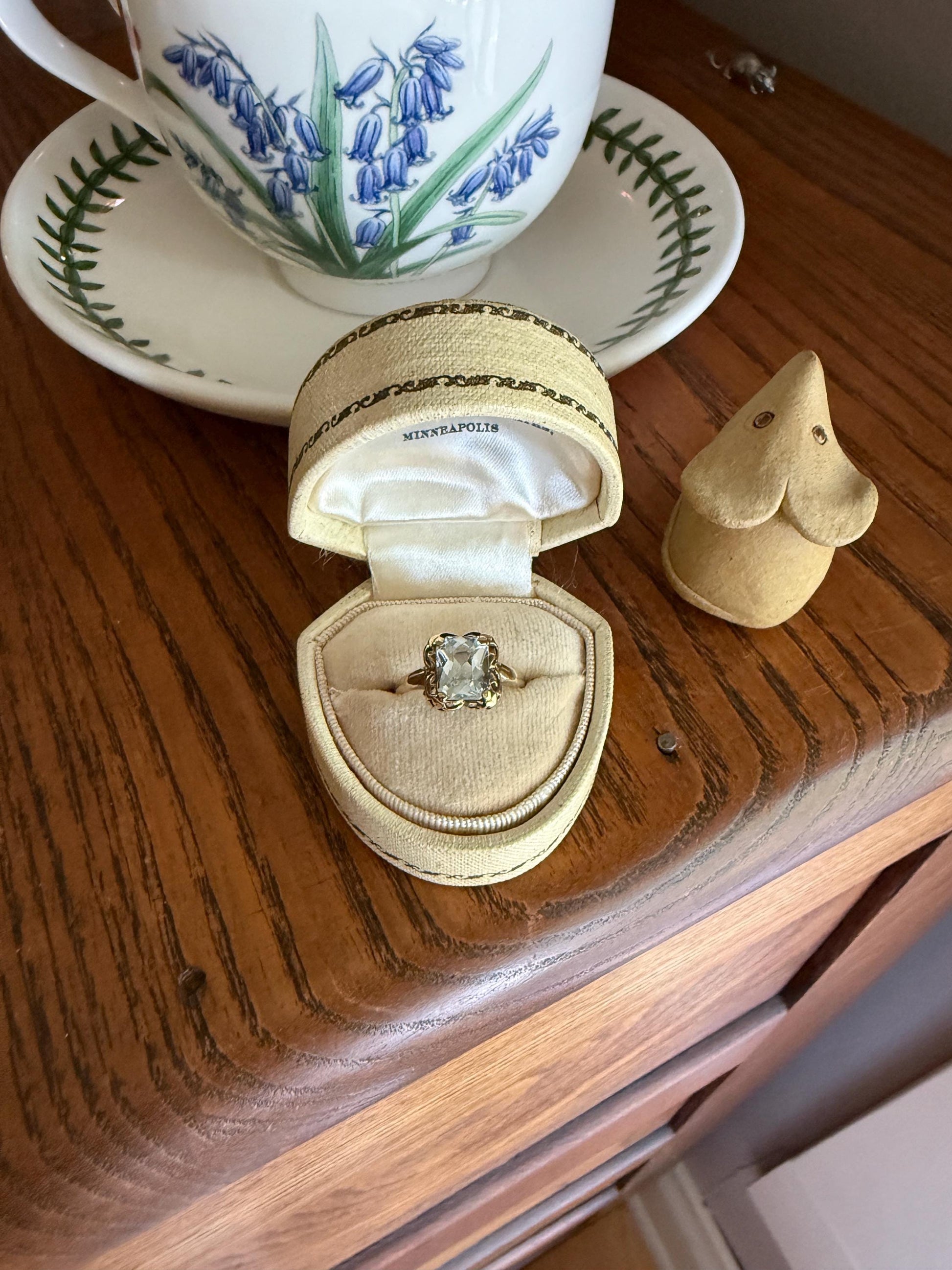 AQUAMARINE Sweet Antique Pale Blue 10k Gold Ring Rectangular Cut Early 1900s Stacker Icy Romantic Gift Daily Wearer Geometric Square