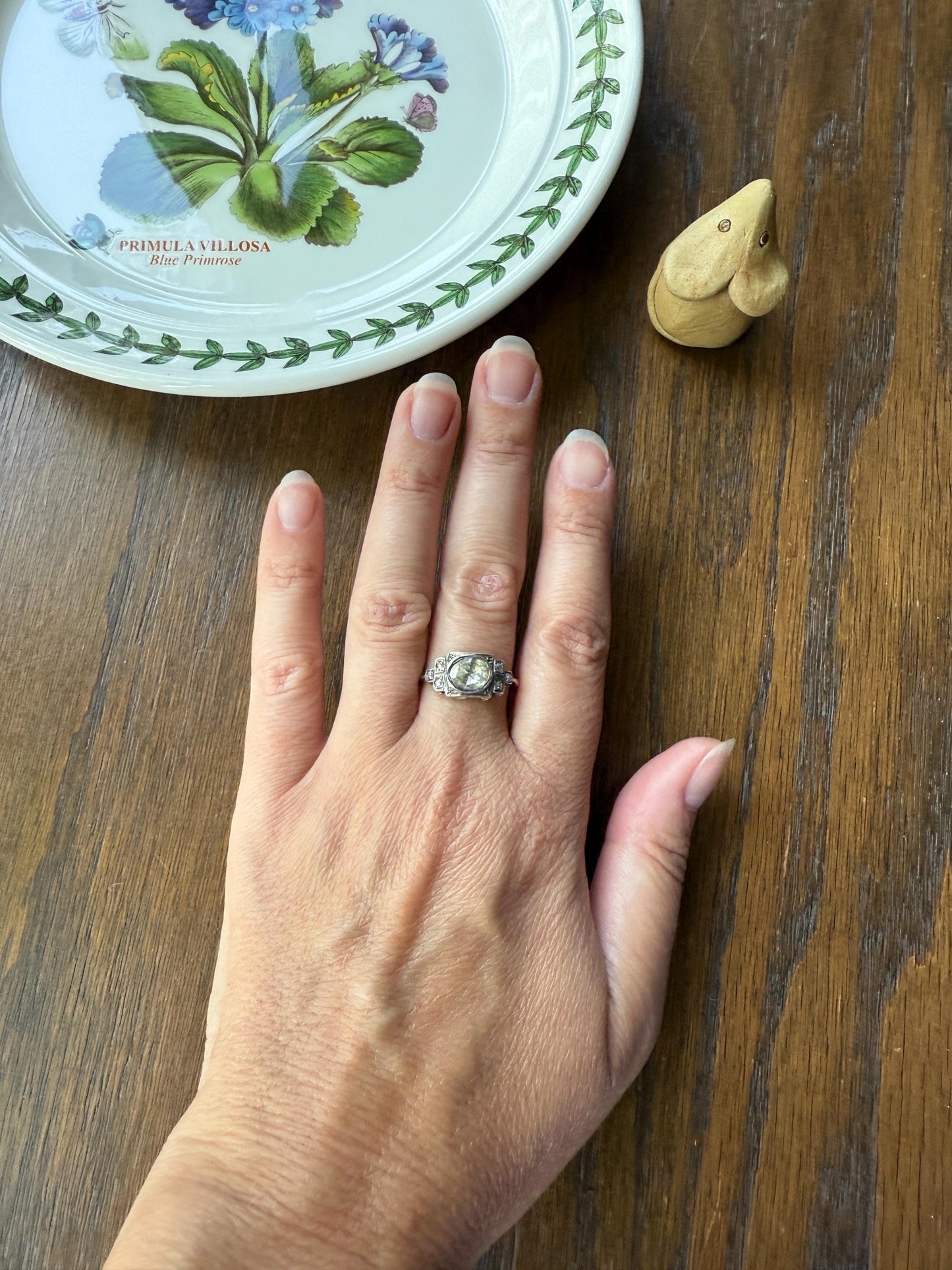 East West Large 1 Carat + Rose Cut DIAMOND Geometric Art Deco Seven Stone 14k Gold Silver Topped Antique Ring Stacker Georgian Revival