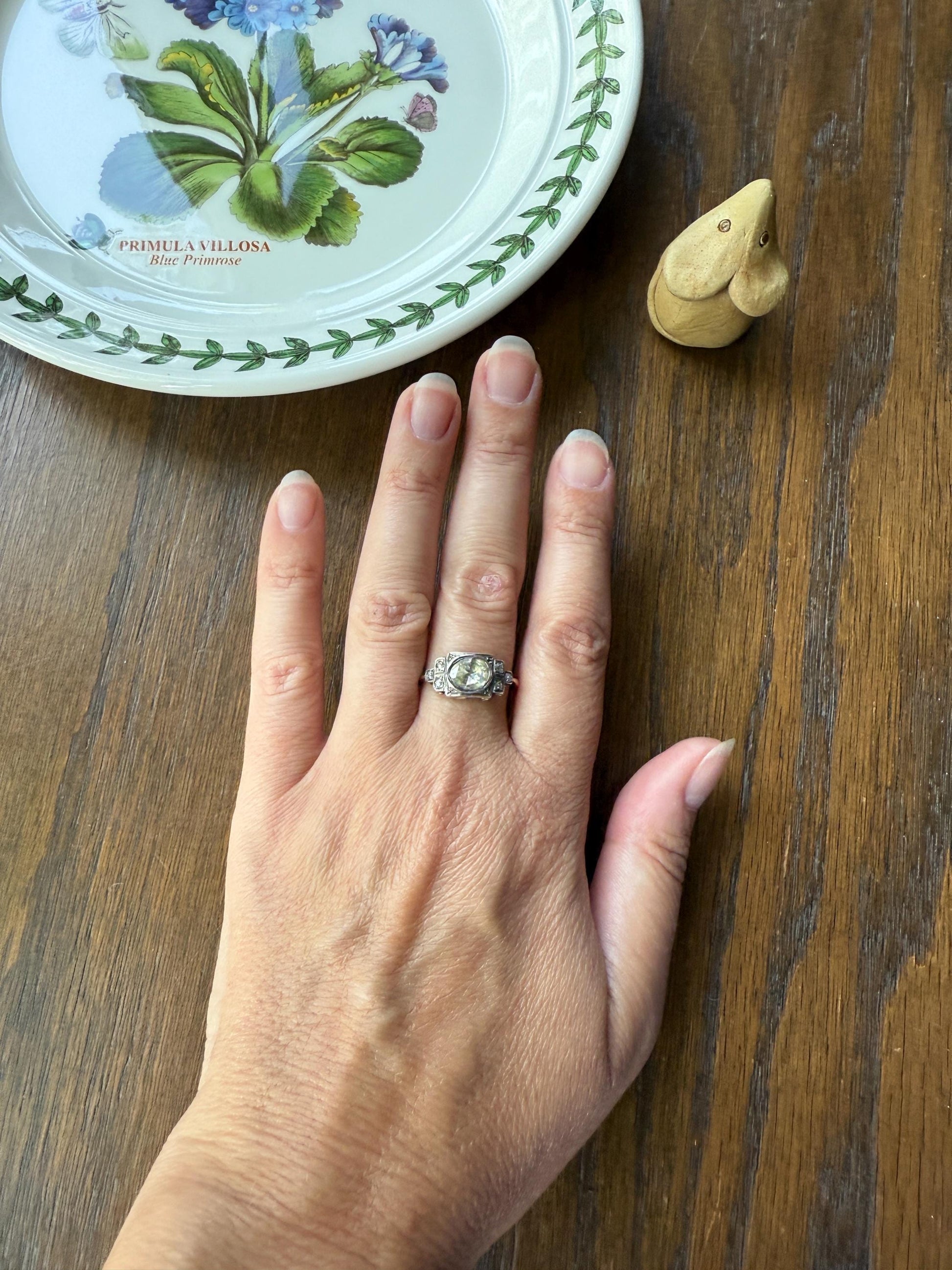 East West Large 1 Carat + Rose Cut DIAMOND Geometric Art Deco Seven Stone 14k Gold Silver Topped Antique Ring Stacker Georgian Revival