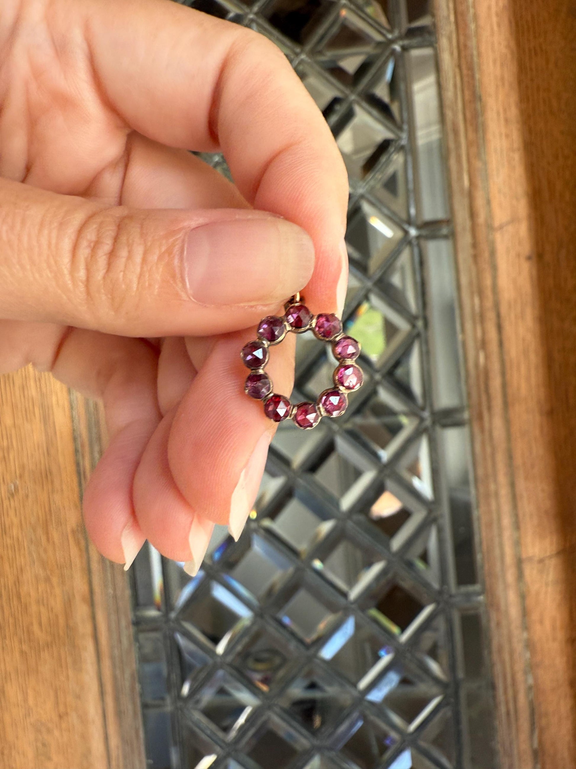 Halo O Perfect Circle ANTIQUE Perpignan GARNET 18k Pendant Geometric Charm Victorian French Belle Epoque Pink Purple