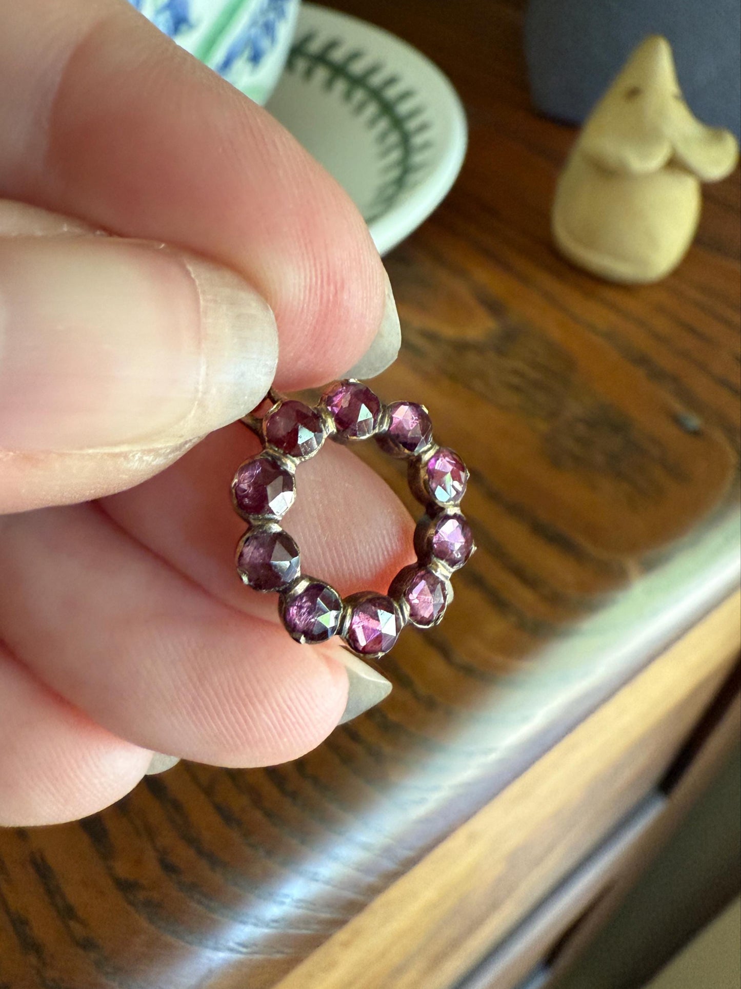 Halo O Perfect Circle ANTIQUE Perpignan GARNET 18k Pendant Geometric Charm Victorian French Belle Epoque Pink Purple