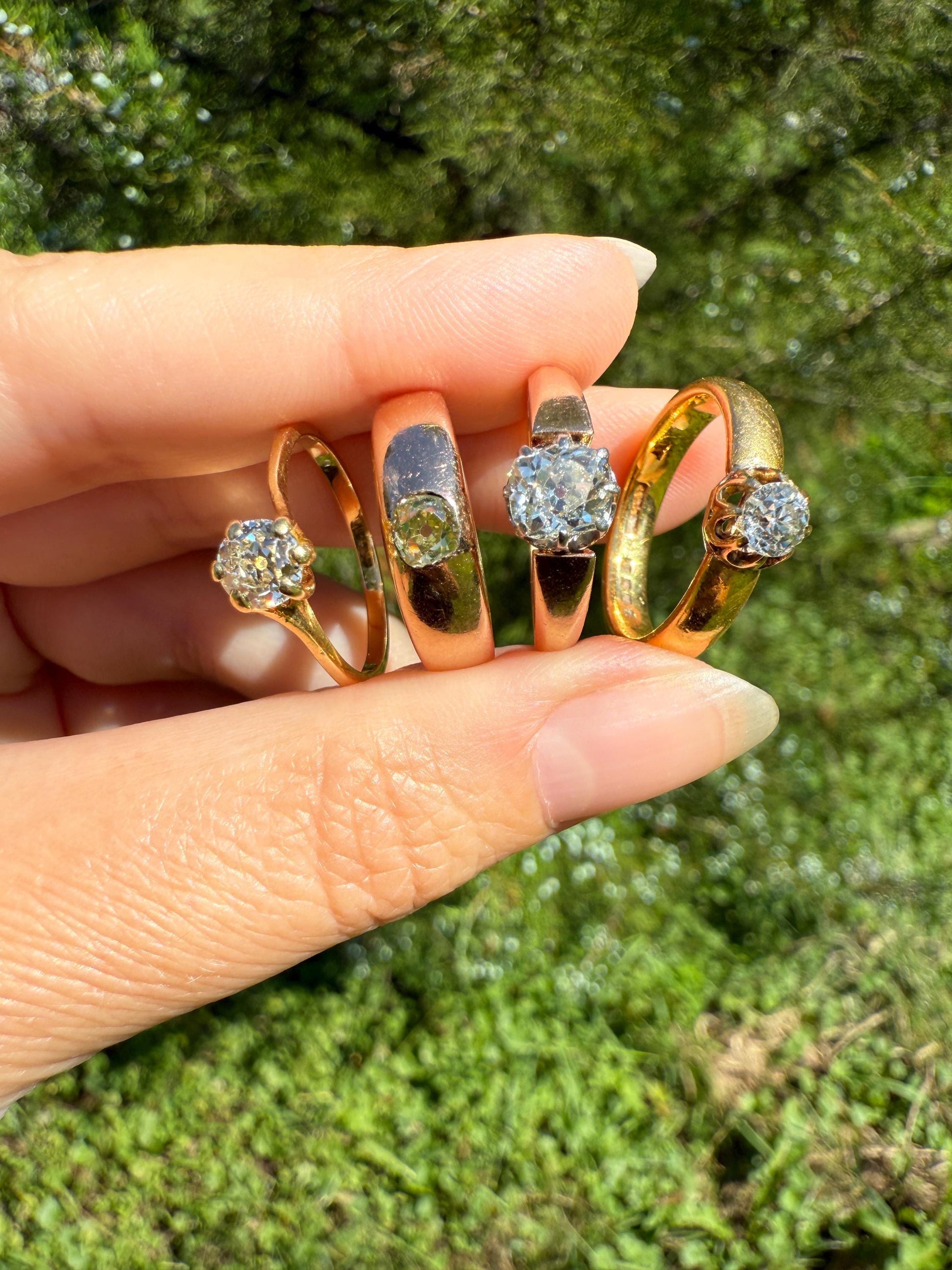 Antique Eye Clean .3 Carat Fancy Light Greenish YELLOW Old Mine Cut DIAMOND Gypsy Ring 18k Rosy Gold Chunky Band Gift Stacker Unisex OMC