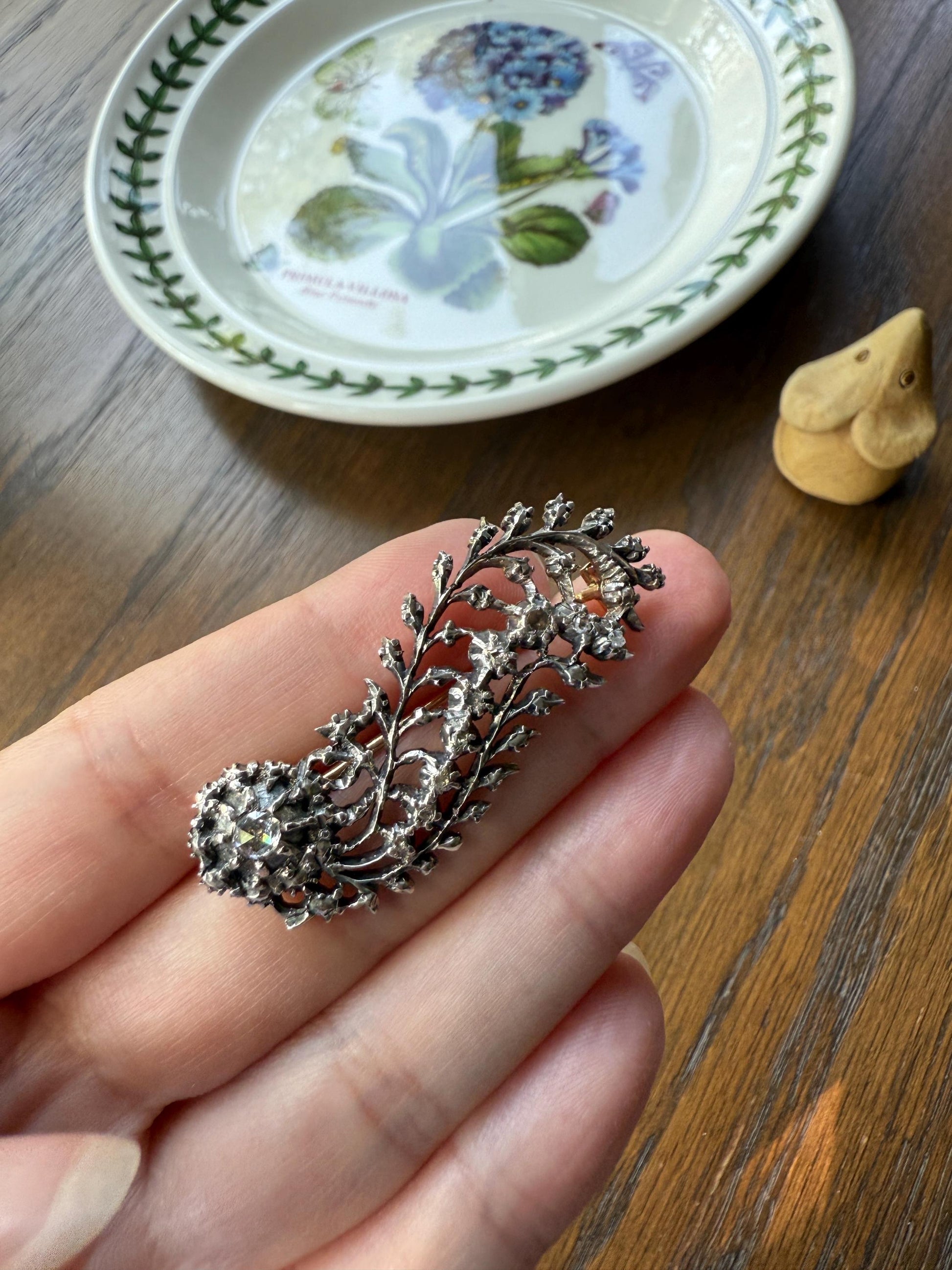 Antique Floral Haley's Comet Rose Cut Diamond Brooch Extender Connector Pin 18k Gold Silver Solid Victorian Bridal Hair Pin Something Old