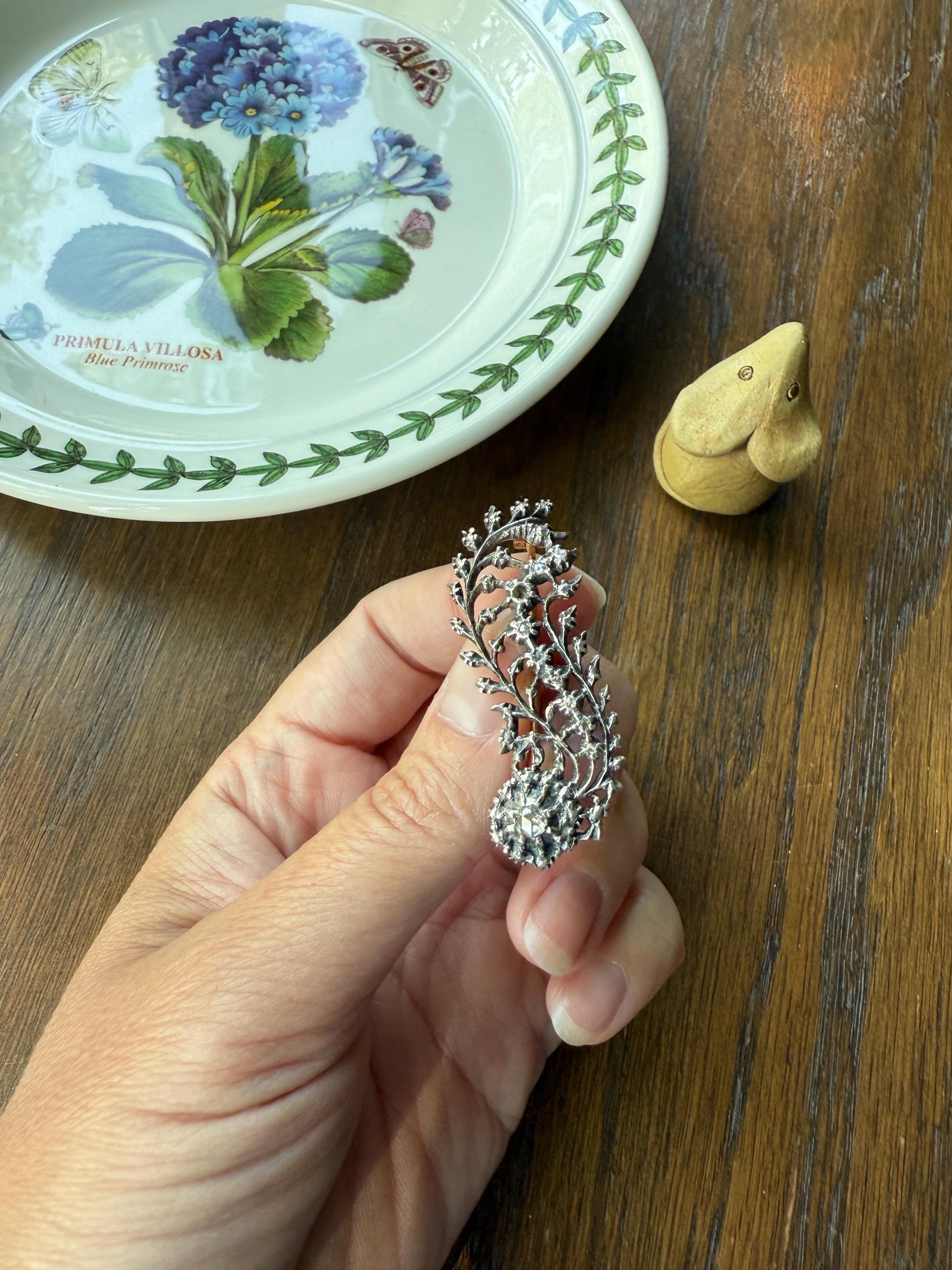 Antique Floral Haley's Comet Rose Cut Diamond Brooch Extender Connector Pin 18k Gold Silver Solid Victorian Bridal Hair Pin Something Old