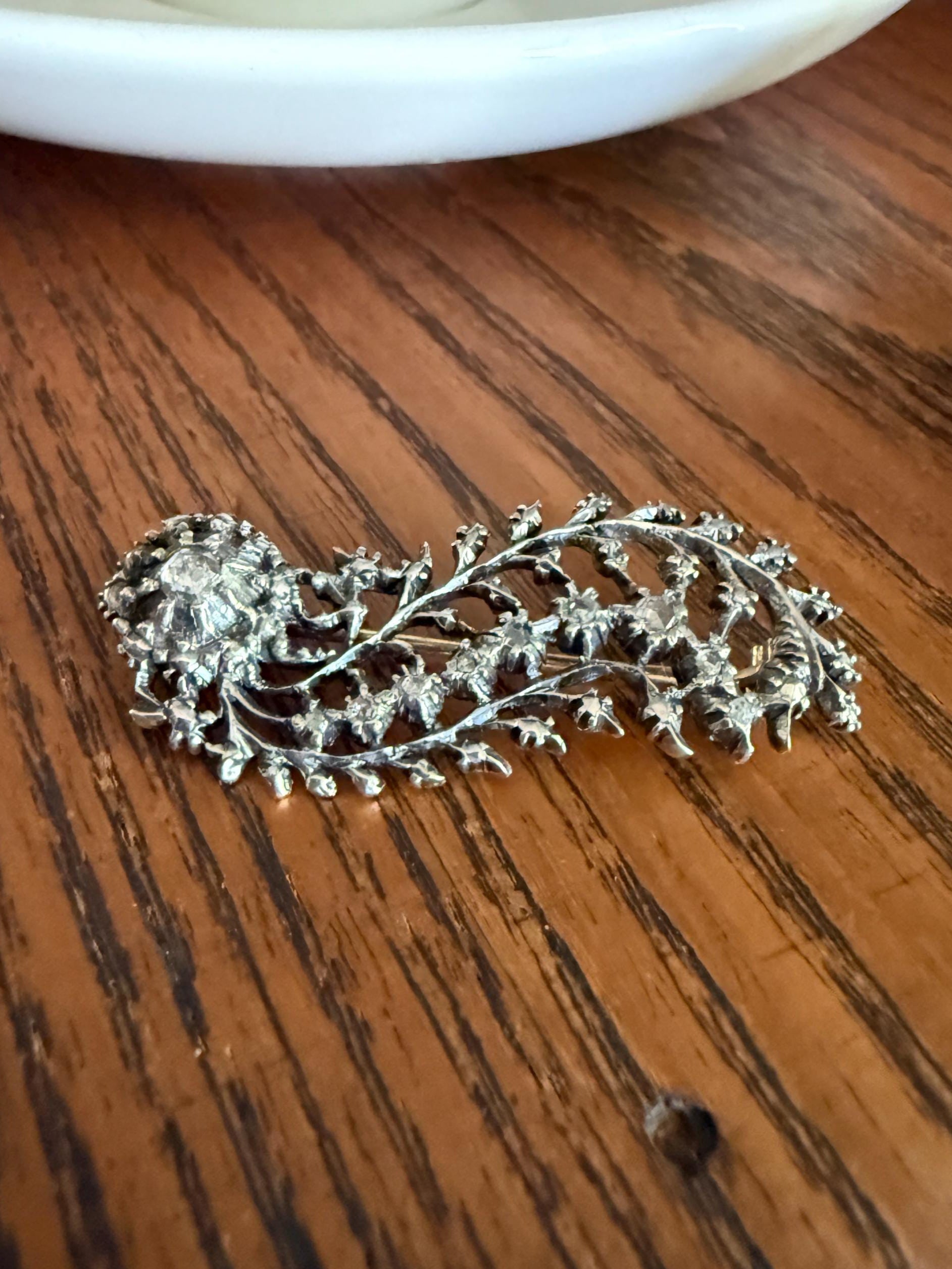 Antique Floral Haley's Comet Rose Cut Diamond Brooch Extender Connector Pin 18k Gold Silver Solid Victorian Bridal Hair Pin Something Old
