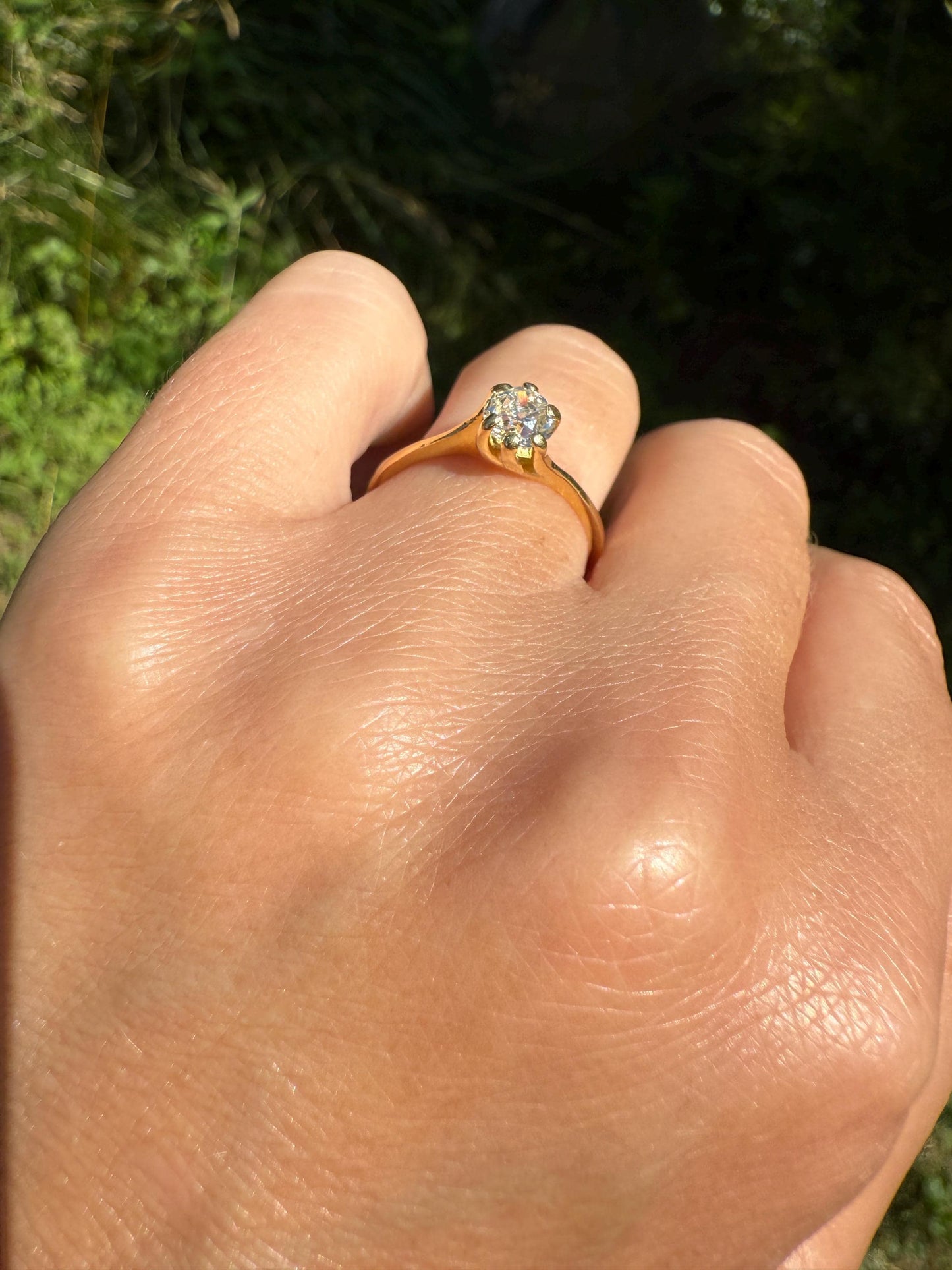 Antique .5 Carat Eye Clean Old Mine Cut Diamond 18k Gold French Swirl Setting Engagement Ring Solitaire Bypass Band Stacker 1/2 Wedding OMC