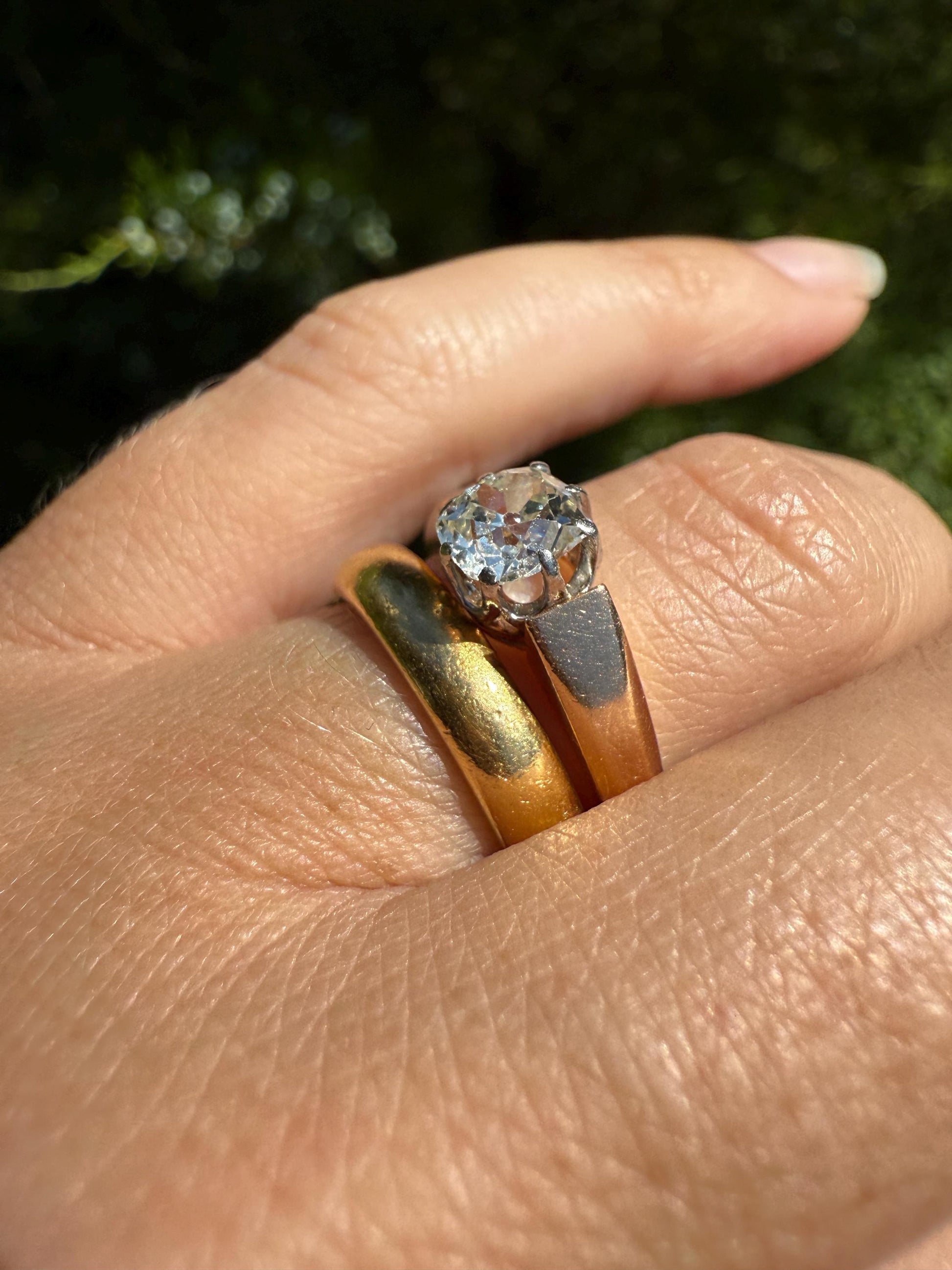 Classic Antique .75 Carat Eye Clean Old Mine Cut Diamond 18k Rosy Gold French Victorian Engagement Ring Solitaire Band Stacker