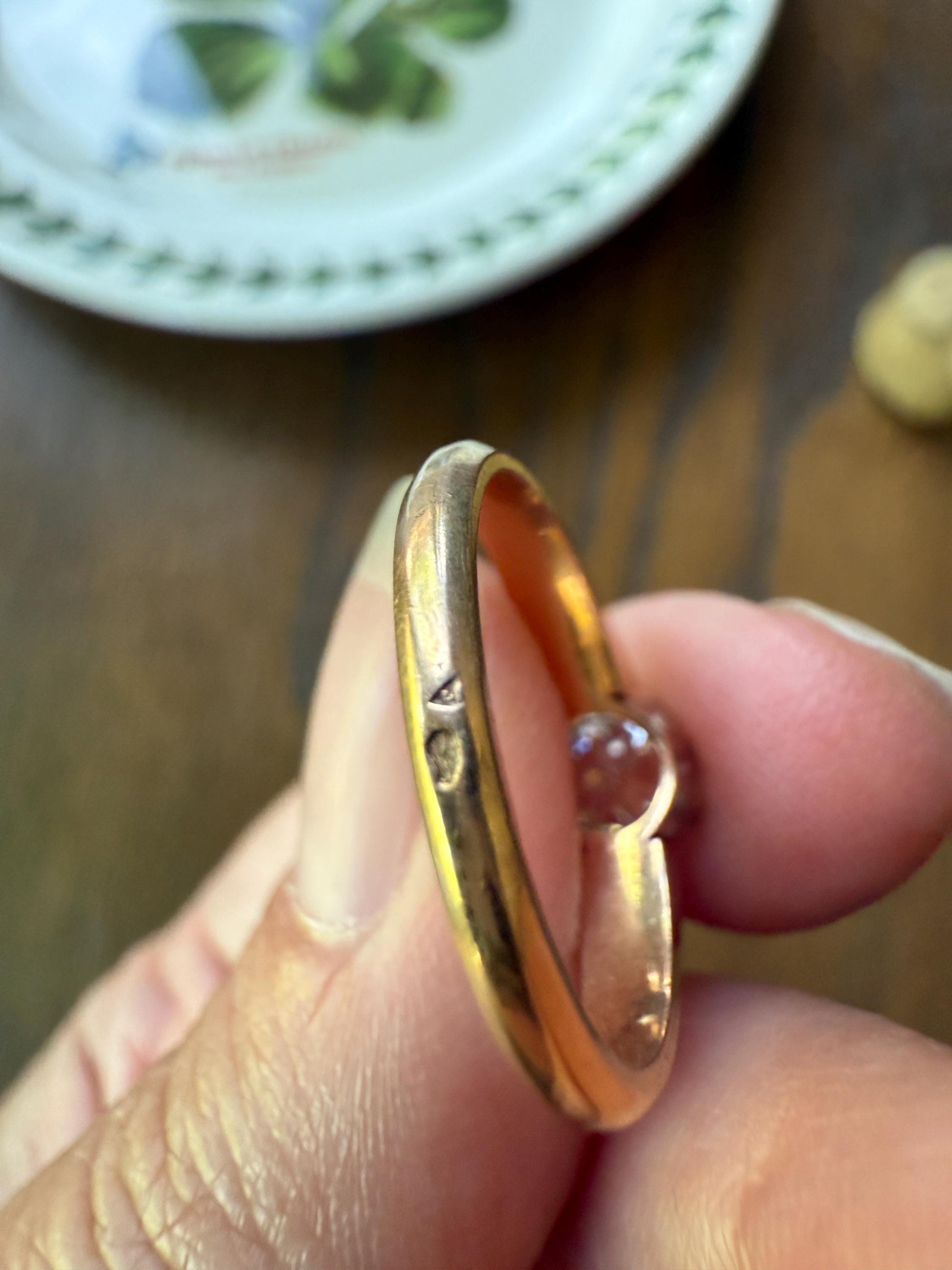 Classic Antique .75 Carat Eye Clean Old Mine Cut Diamond 18k Rosy Gold French Victorian Engagement Ring Solitaire Band Stacker