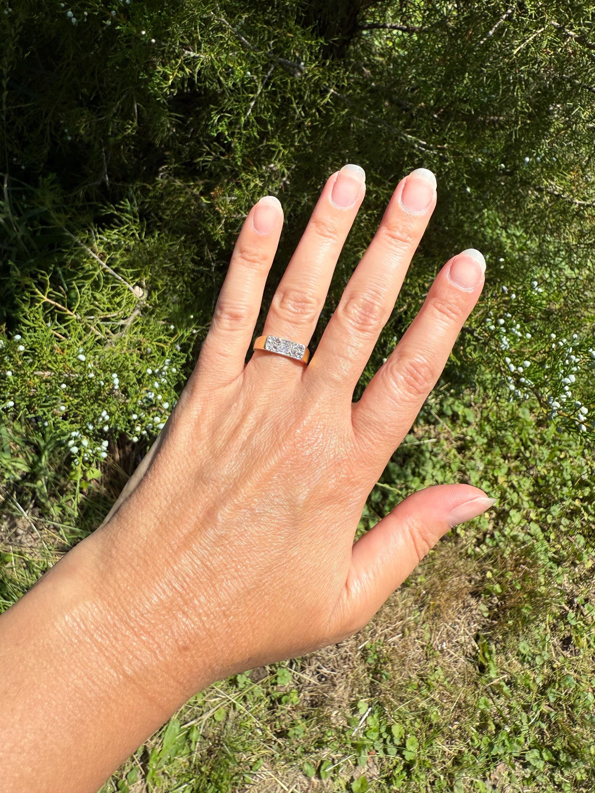 Old Mine Rose Cut DIAMOND 1Ctw French Antique Grid Ring Platform Nine Stone Sturdy 18k Gold Platinum Chunky Signet Stacker Gift